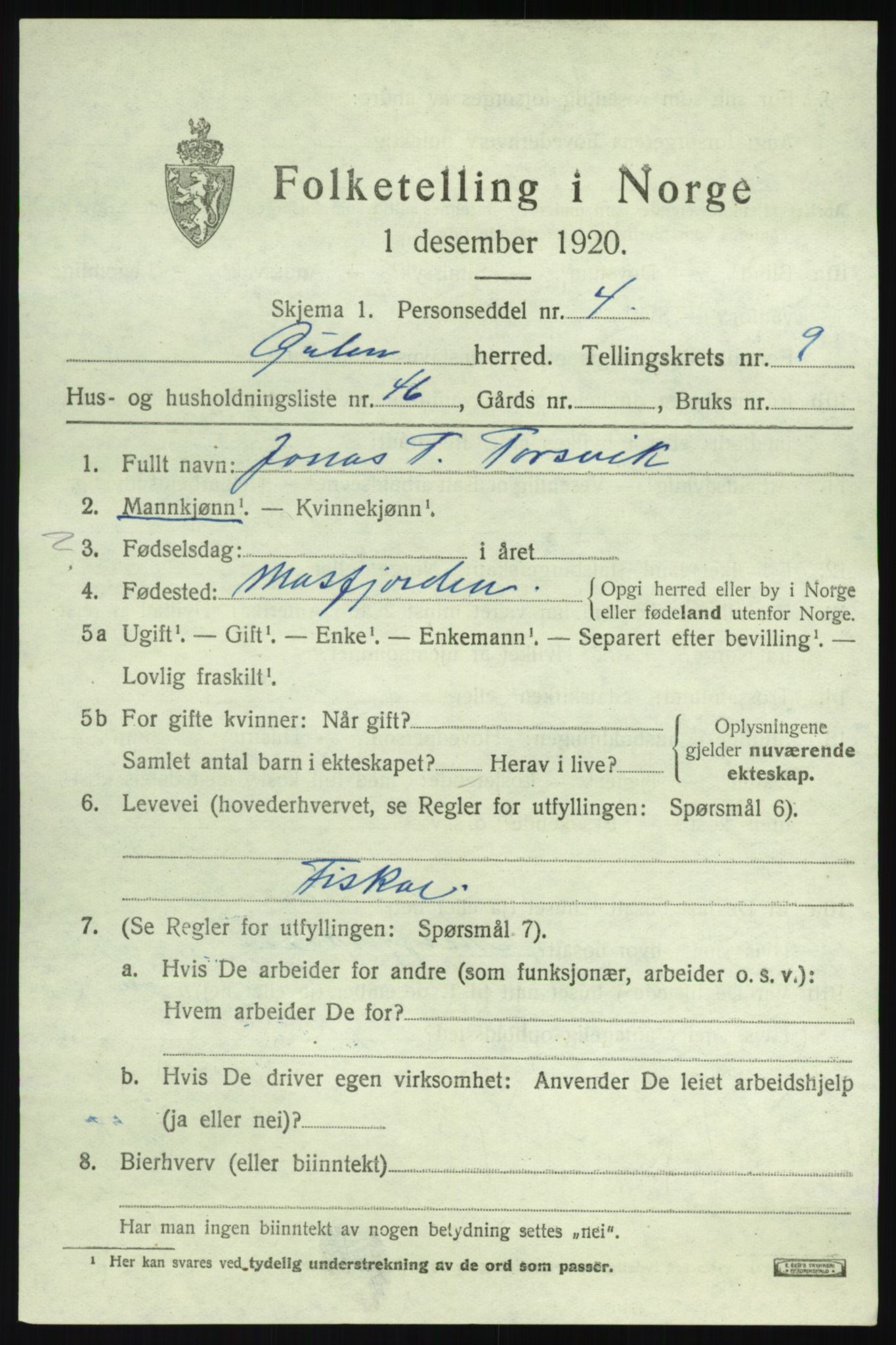 SAB, 1920 census for Gulen, 1920, p. 4547