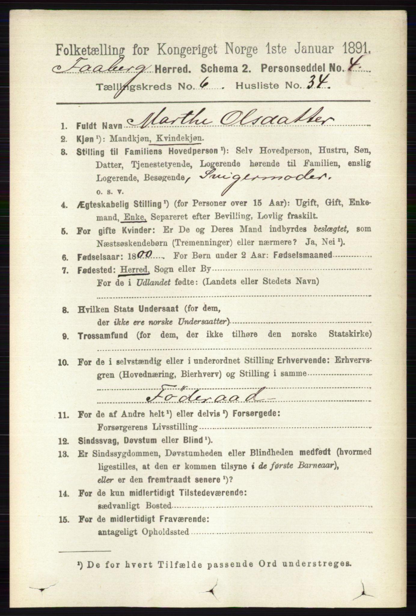 RA, 1891 census for 0524 Fåberg, 1891, p. 2465