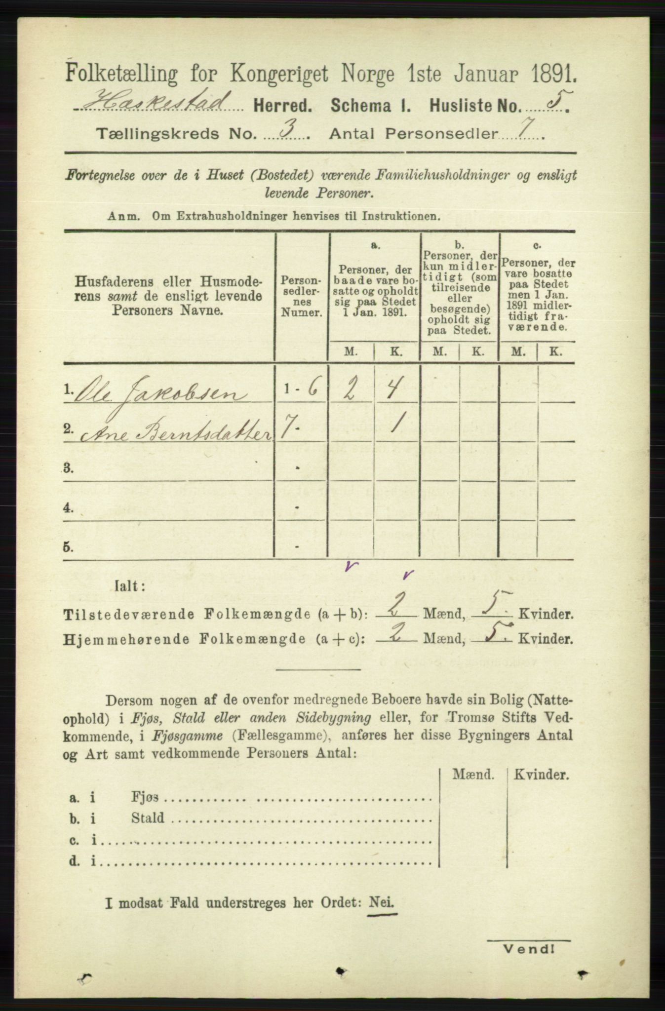 RA, 1891 census for 1113 Heskestad, 1891, p. 396