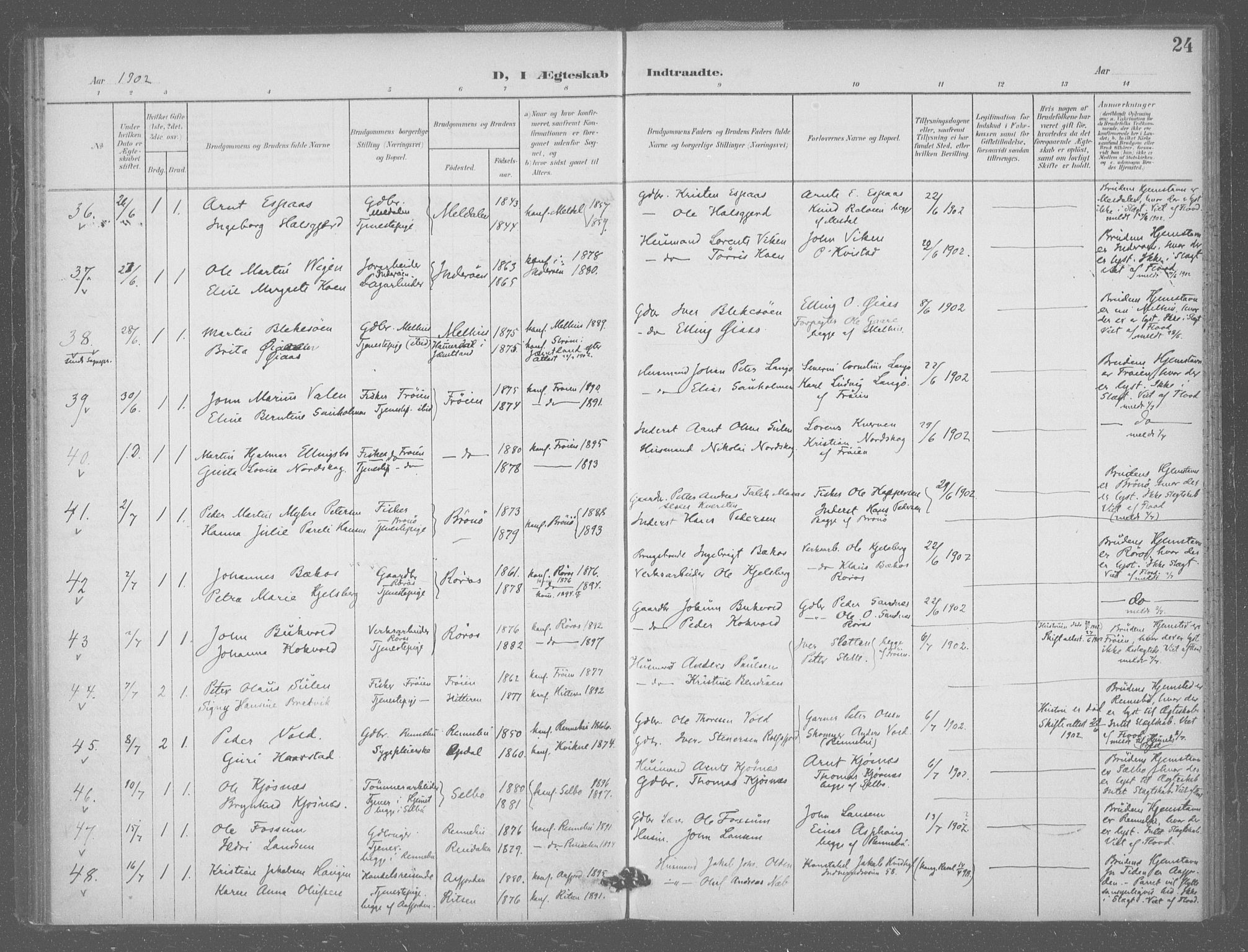 Ministerialprotokoller, klokkerbøker og fødselsregistre - Sør-Trøndelag, AV/SAT-A-1456/601/L0077: Curate's parish register no. 601B10, 1900-1907, p. 24