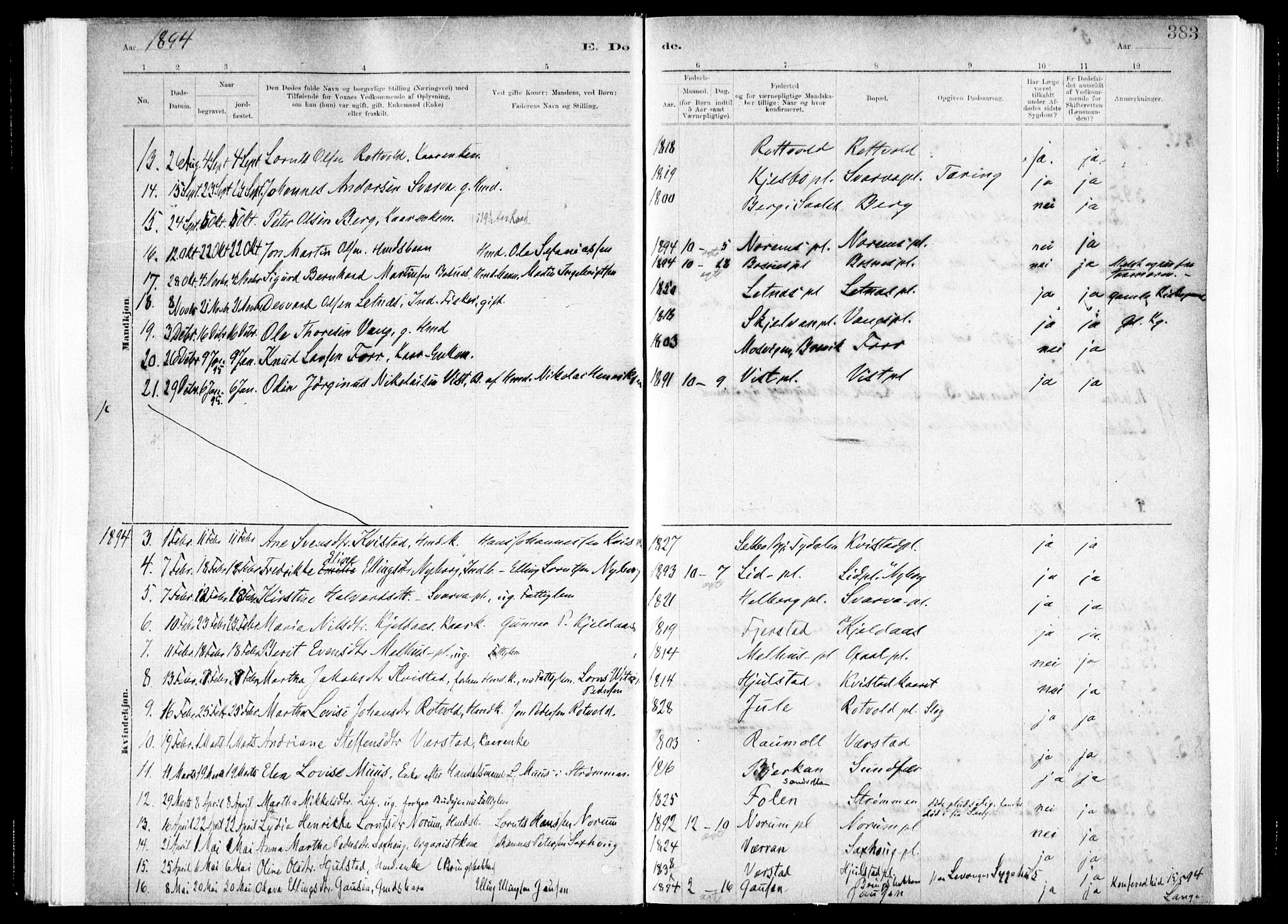 Ministerialprotokoller, klokkerbøker og fødselsregistre - Nord-Trøndelag, AV/SAT-A-1458/730/L0285: Parish register (official) no. 730A10, 1879-1914, p. 383