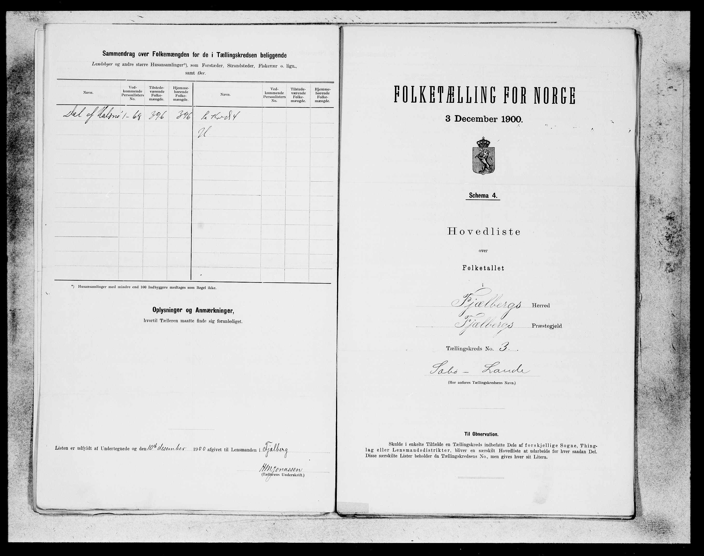 SAB, 1900 census for Fjelberg, 1900, p. 5