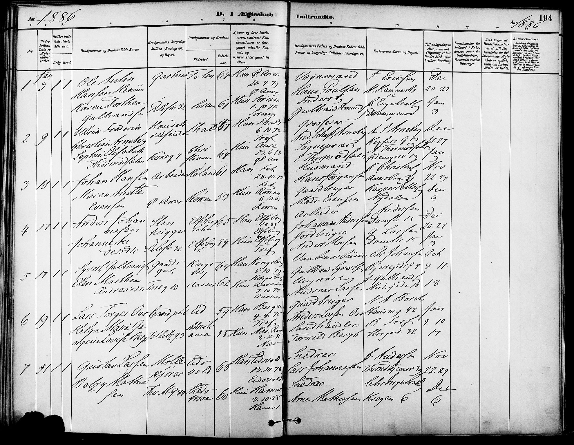 Gamle Aker prestekontor Kirkebøker, SAO/A-10617a/F/L0007: Parish register (official) no. 7, 1882-1890, p. 194
