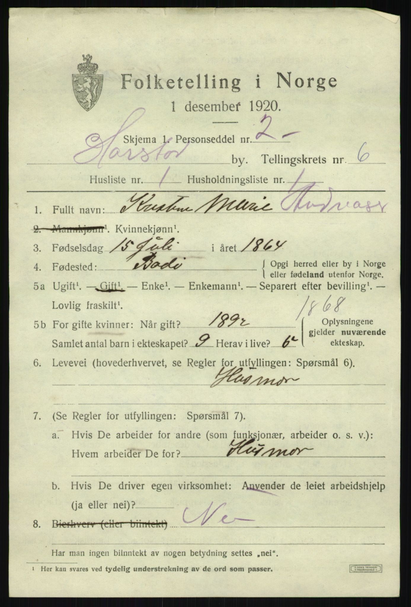 SATØ, 1920 census for Harstad, 1920, p. 7430