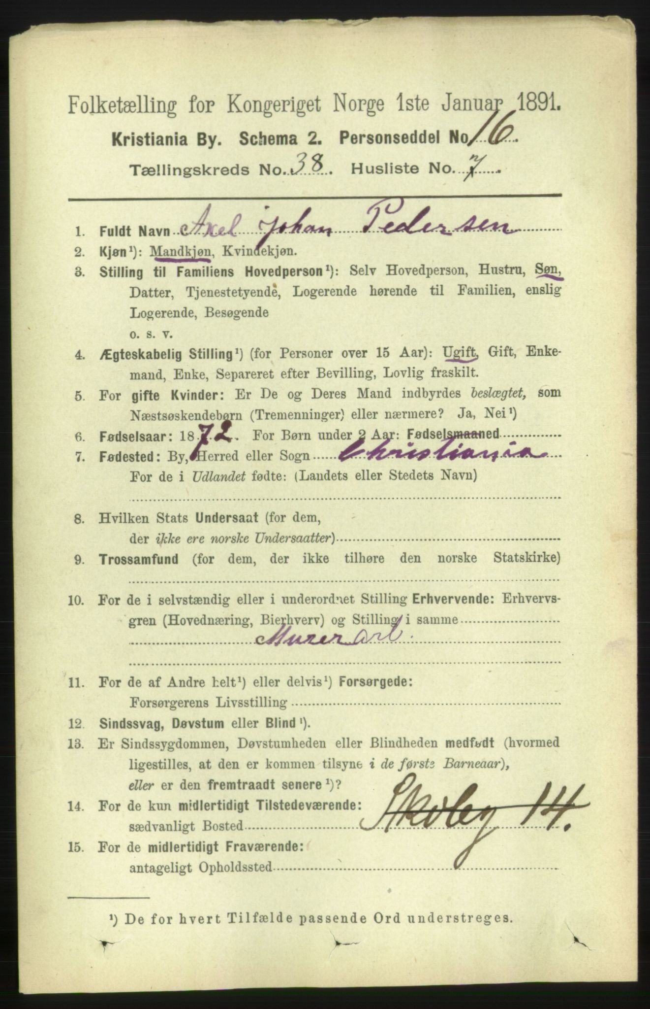 RA, 1891 census for 0301 Kristiania, 1891, p. 21482