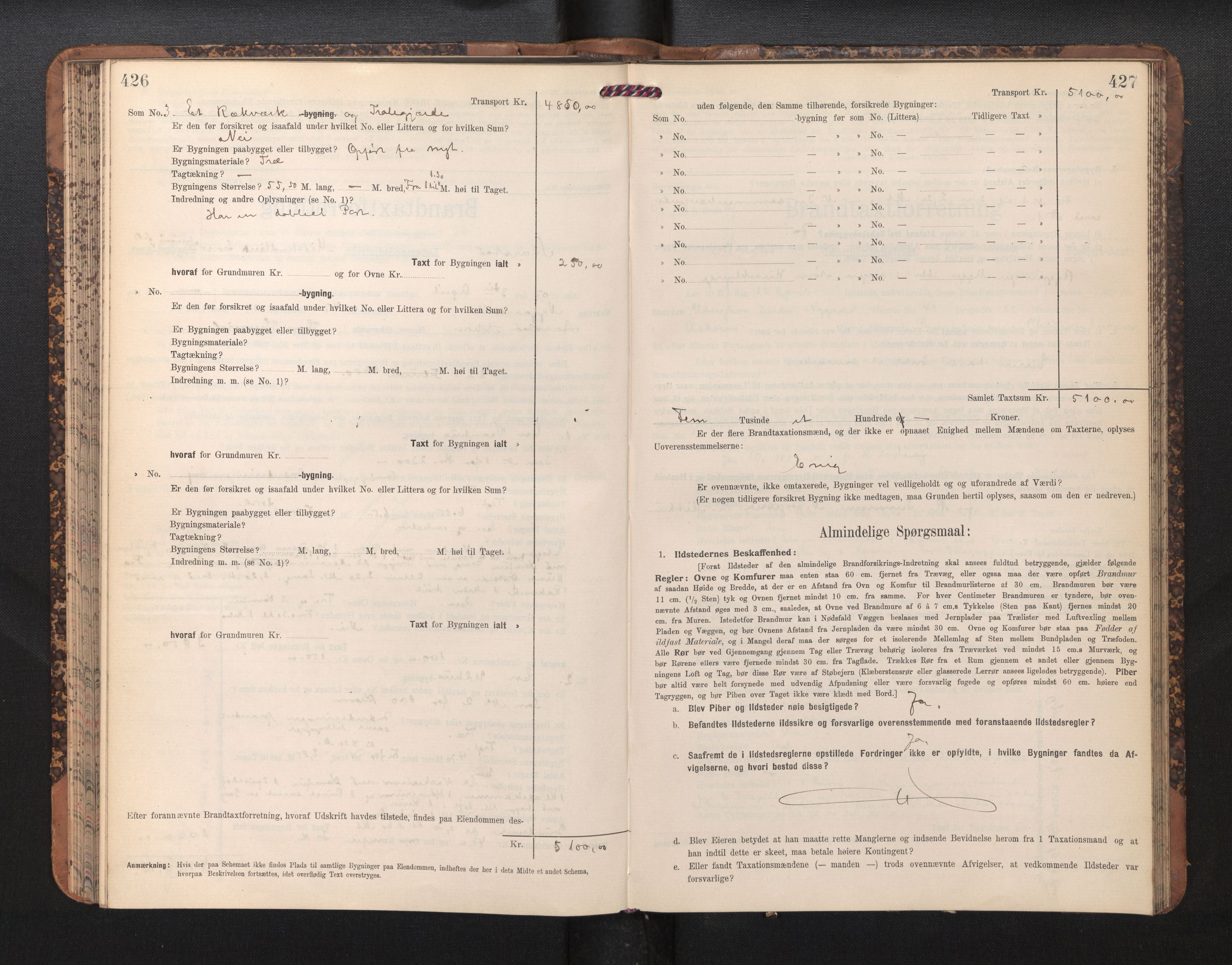 Lensmannen i Årstad, AV/SAB-A-36201/0012/L0014: Branntakstprotokoll,skjematakst, 1906-1907, p. 426-427