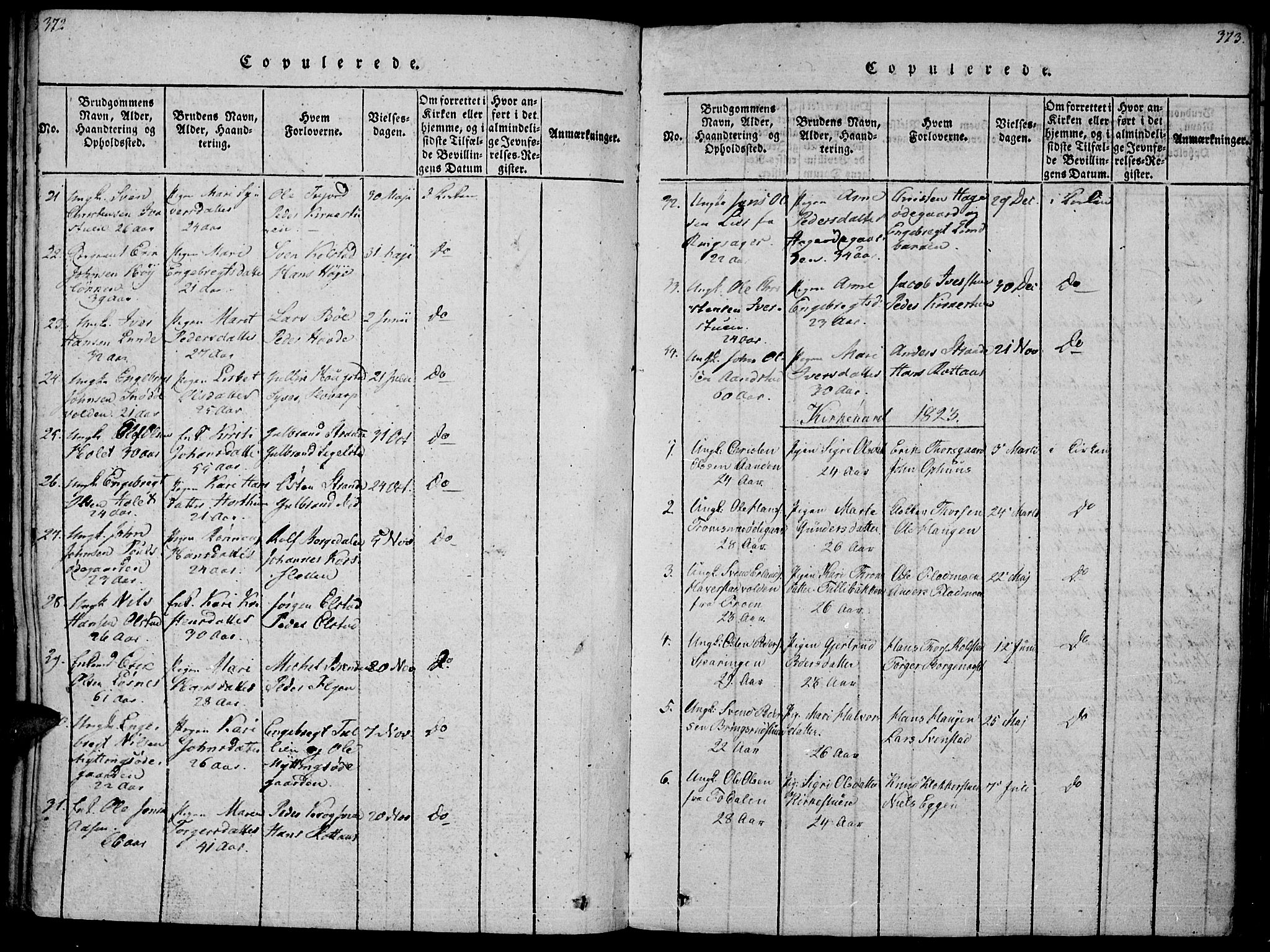 Ringebu prestekontor, SAH/PREST-082/H/Ha/Haa/L0004: Parish register (official) no. 4, 1821-1839, p. 372-373