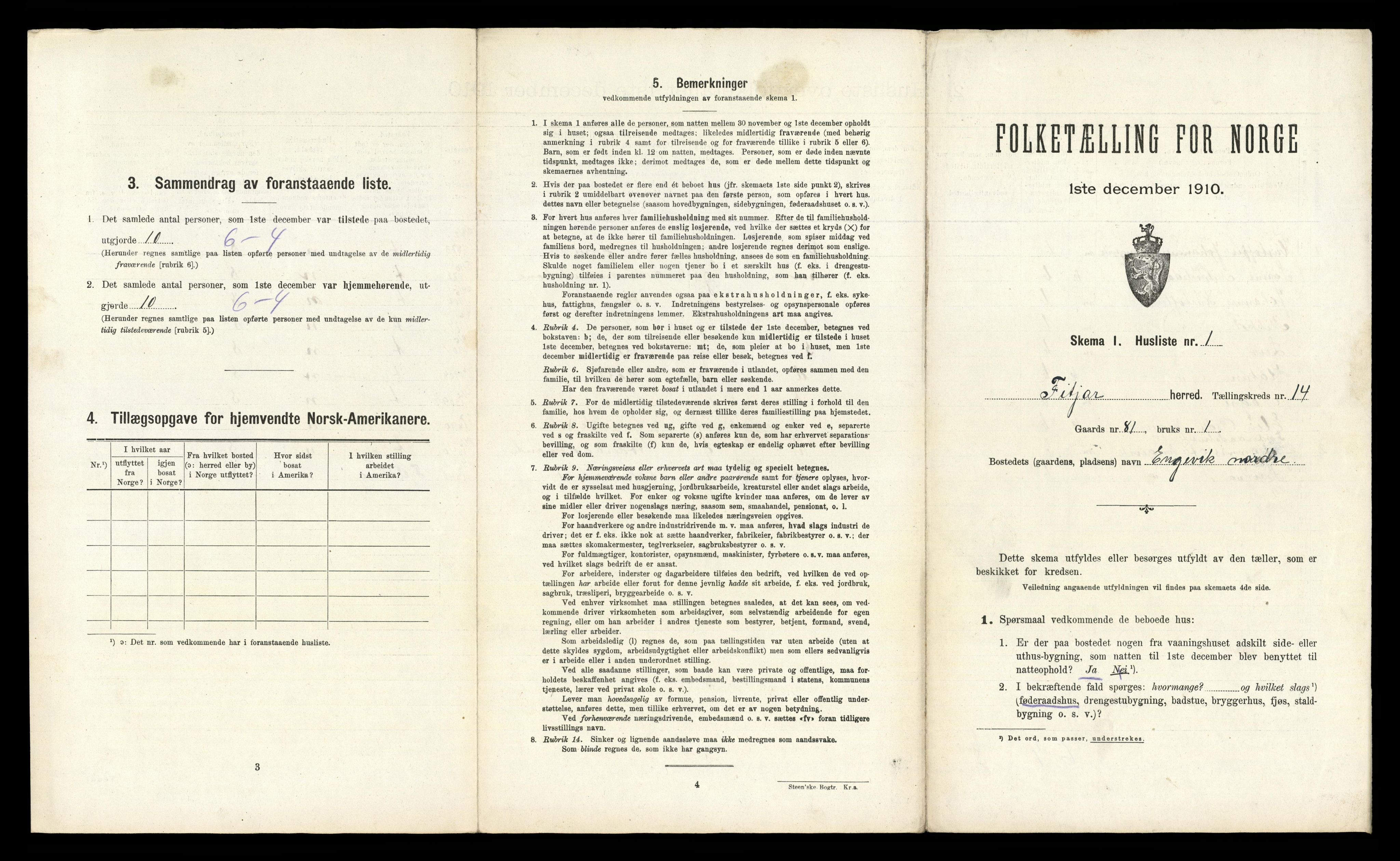 RA, 1910 census for Fitjar, 1910, p. 913