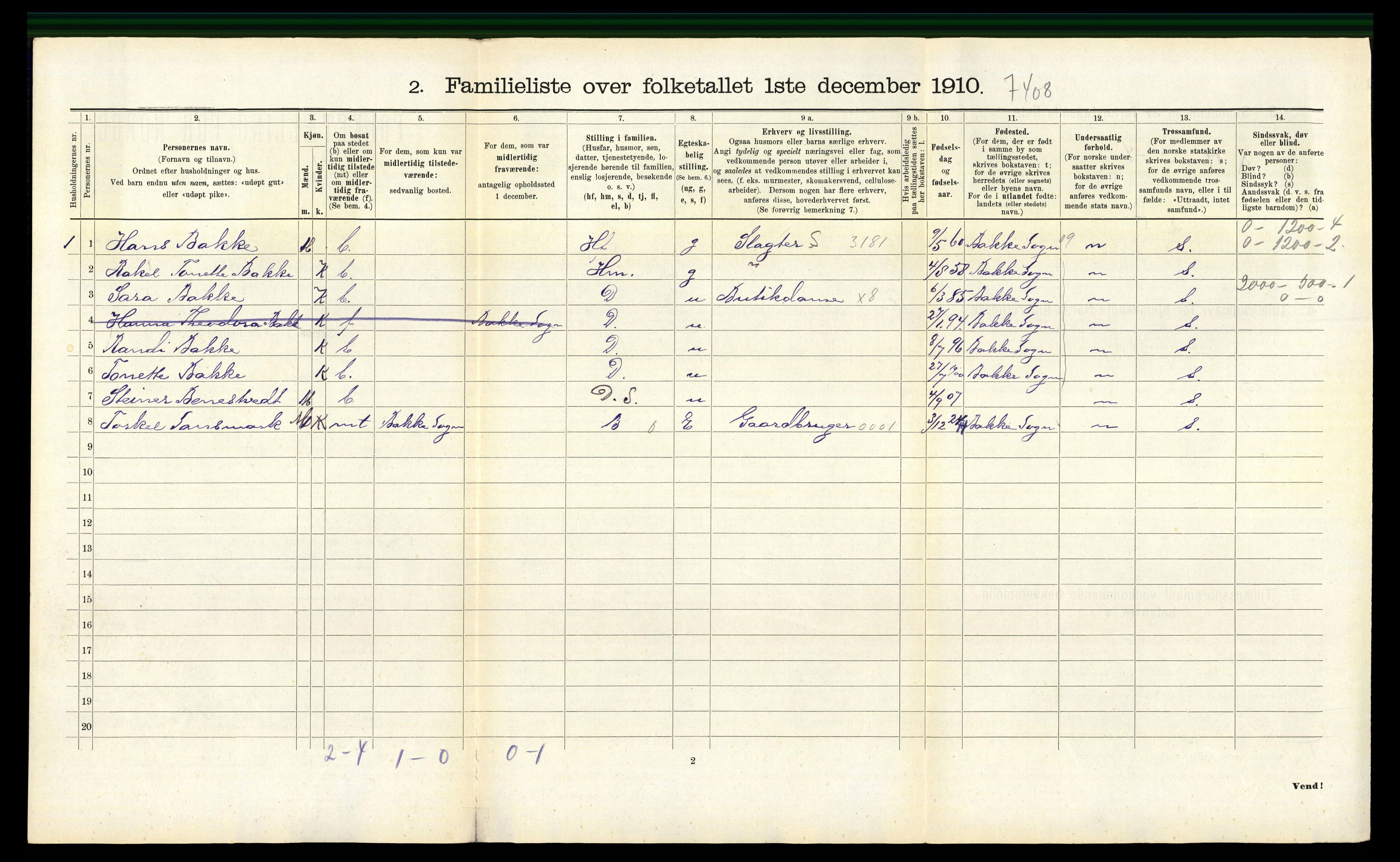 RA, 1910 census for Lillesand, 1910, p. 465