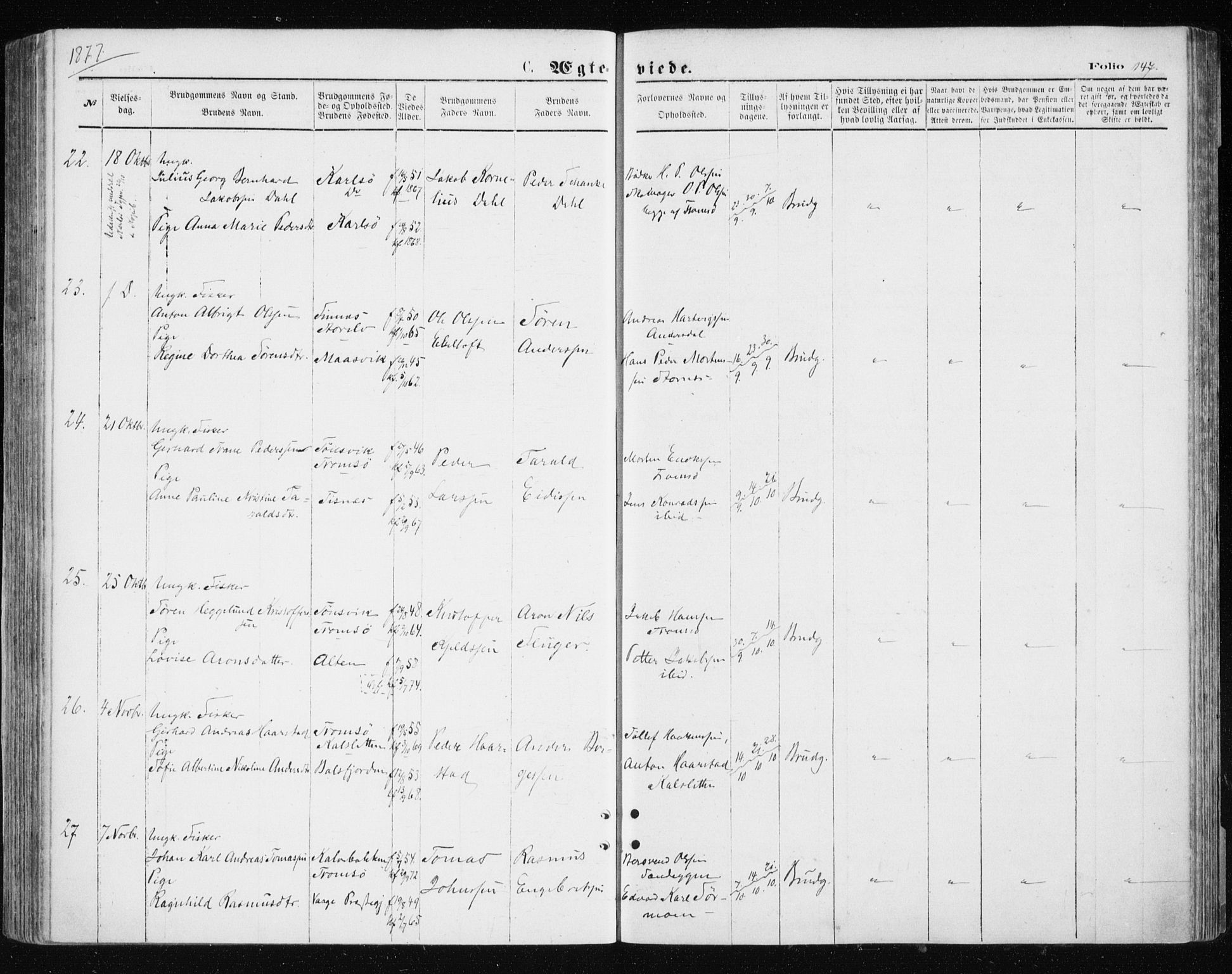 Tromsøysund sokneprestkontor, AV/SATØ-S-1304/G/Ga/L0003kirke: Parish register (official) no. 3, 1875-1880, p. 147