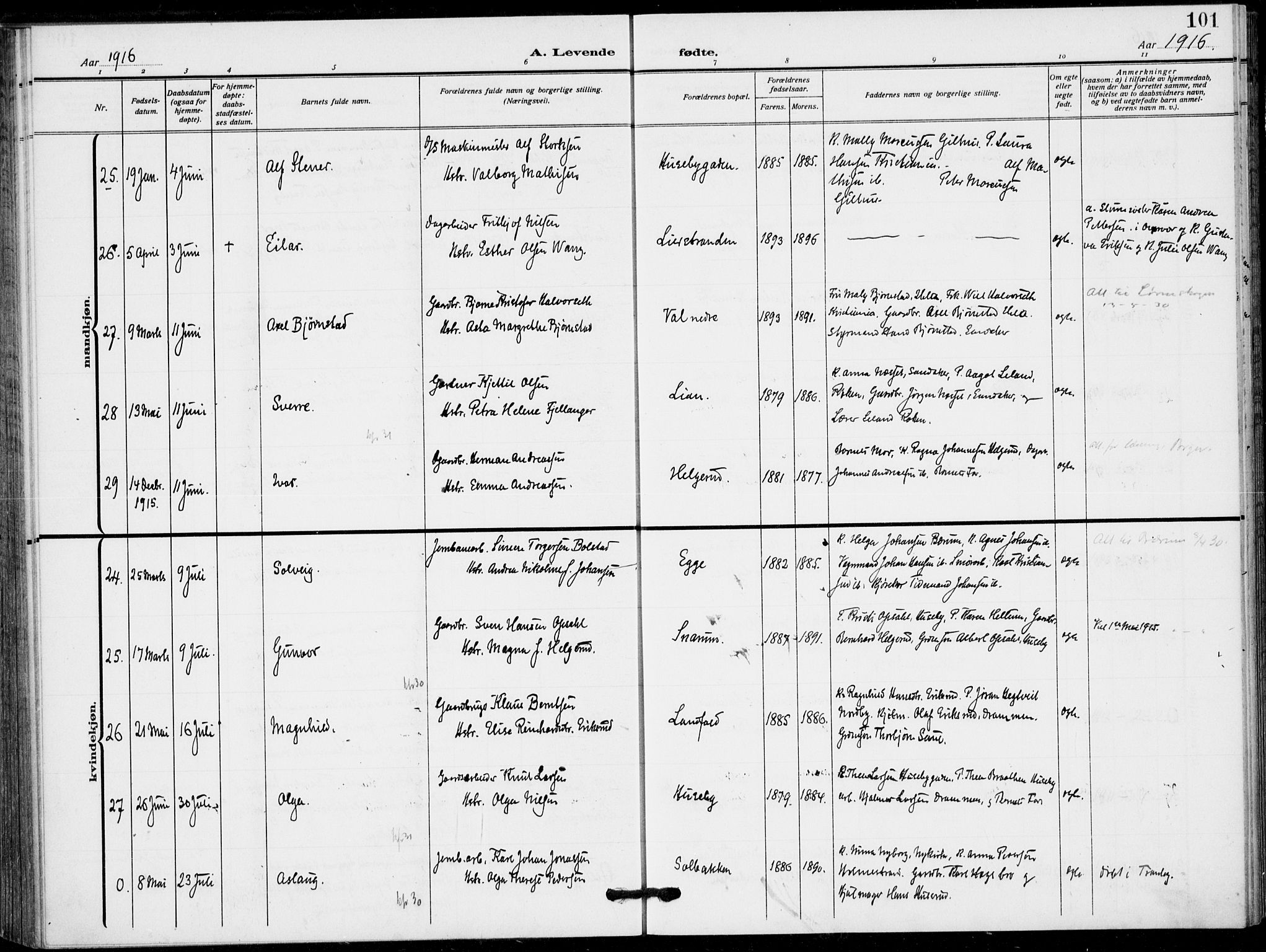 Lier kirkebøker, AV/SAKO-A-230/F/Fa/L0018: Parish register (official) no. I 18, 1909-1917, p. 101