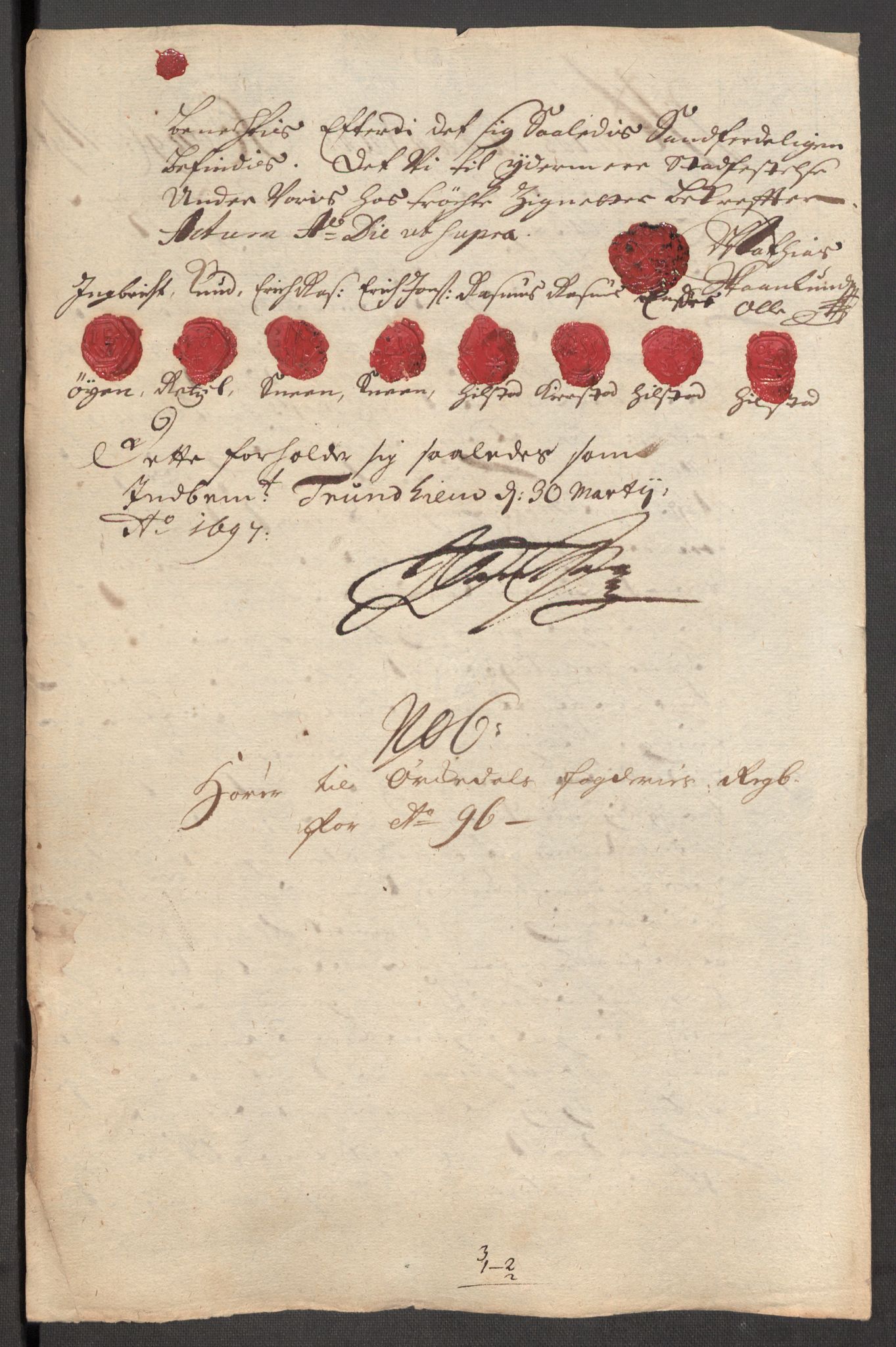 Rentekammeret inntil 1814, Reviderte regnskaper, Fogderegnskap, AV/RA-EA-4092/R60/L3946: Fogderegnskap Orkdal og Gauldal, 1696, p. 230