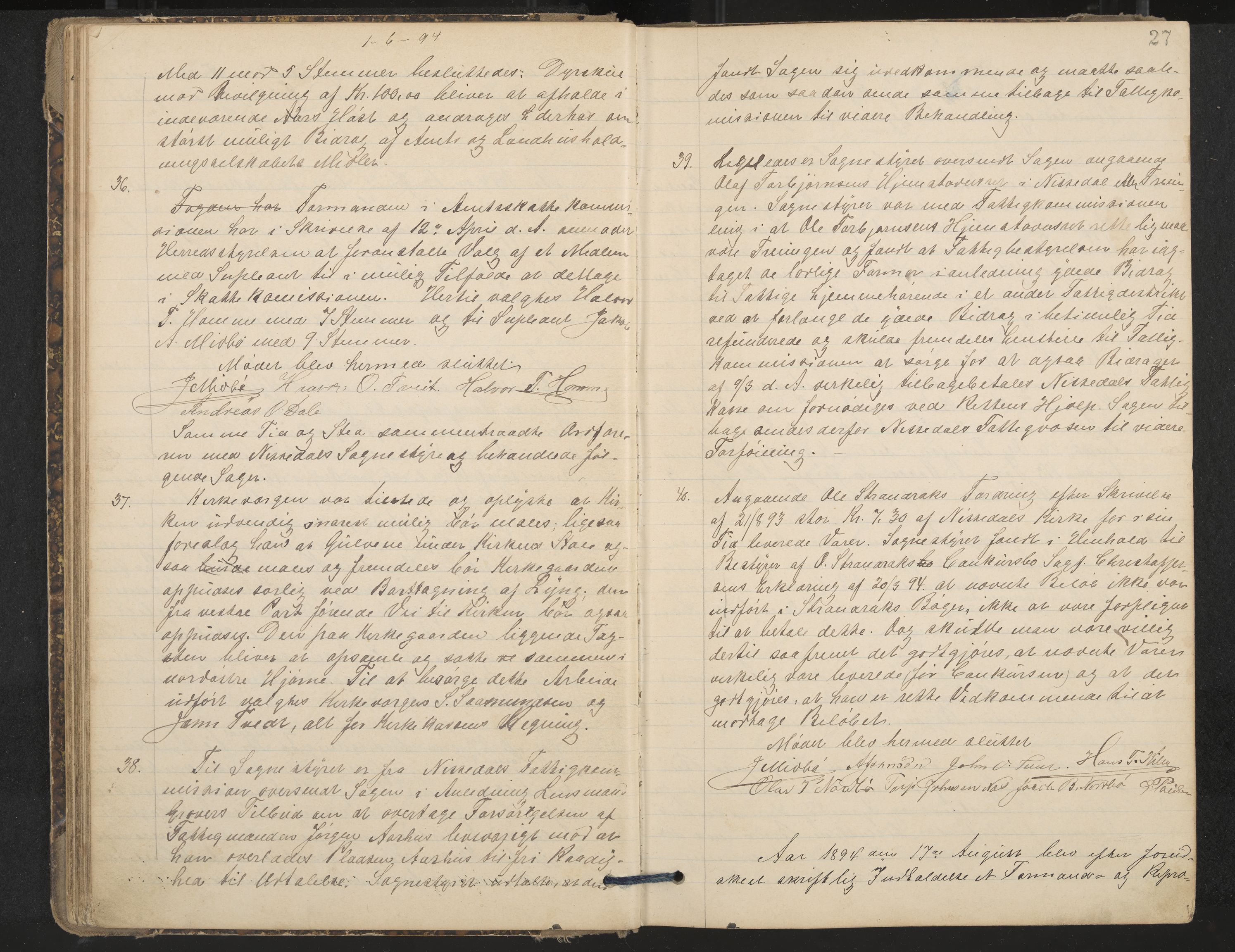 Nissedal formannskap og sentraladministrasjon, IKAK/0830021-1/A/L0003: Møtebok, 1892-1904, p. 27