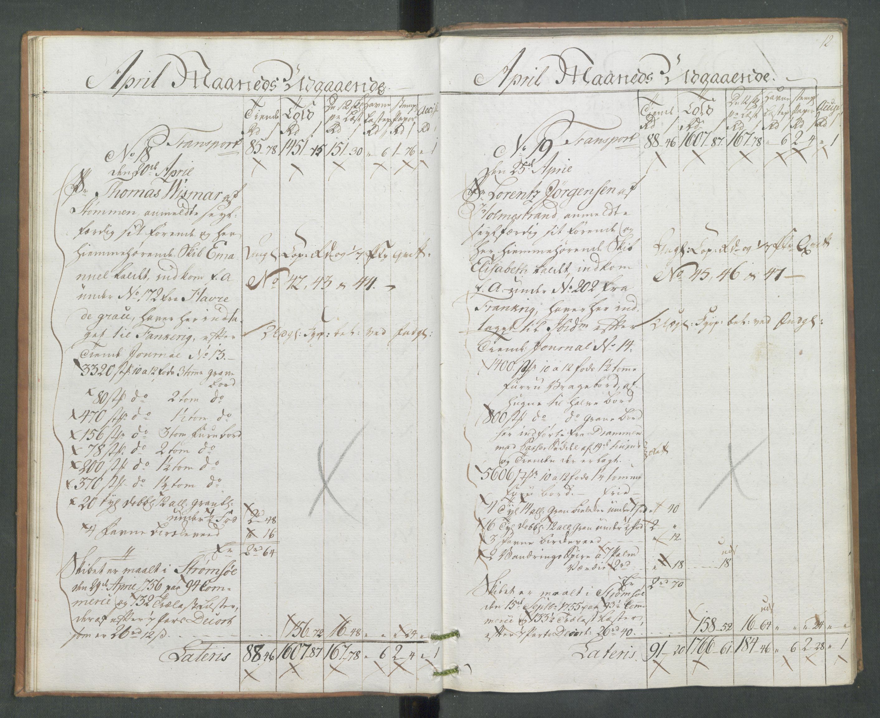 Generaltollkammeret, tollregnskaper, AV/RA-EA-5490/R09/L0079/0001: Tollregnskaper Holmestrand / Utgående hovedtollbok, 1786, p. 11b-12a