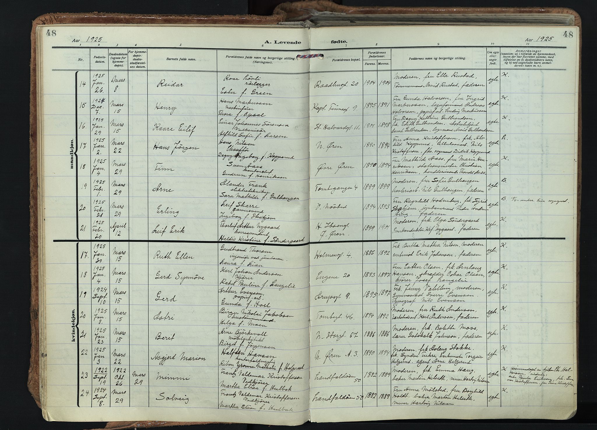Bragernes kirkebøker, AV/SAKO-A-6/F/Fb/L0011: Parish register (official) no. II 11, 1922-1945, p. 48