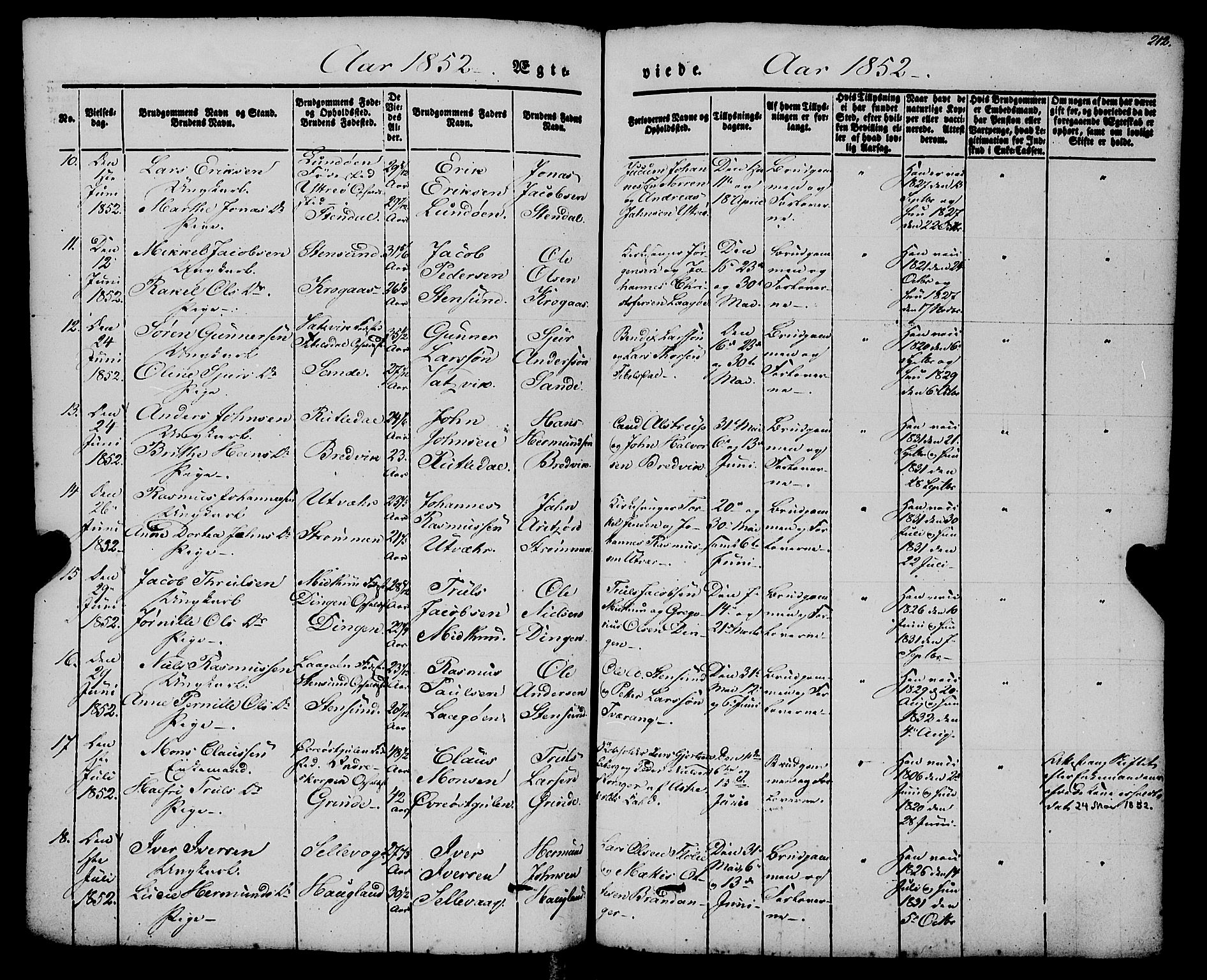 Gulen sokneprestembete, AV/SAB-A-80201/H/Haa/Haaa/L0021: Parish register (official) no. A 21, 1848-1858, p. 212