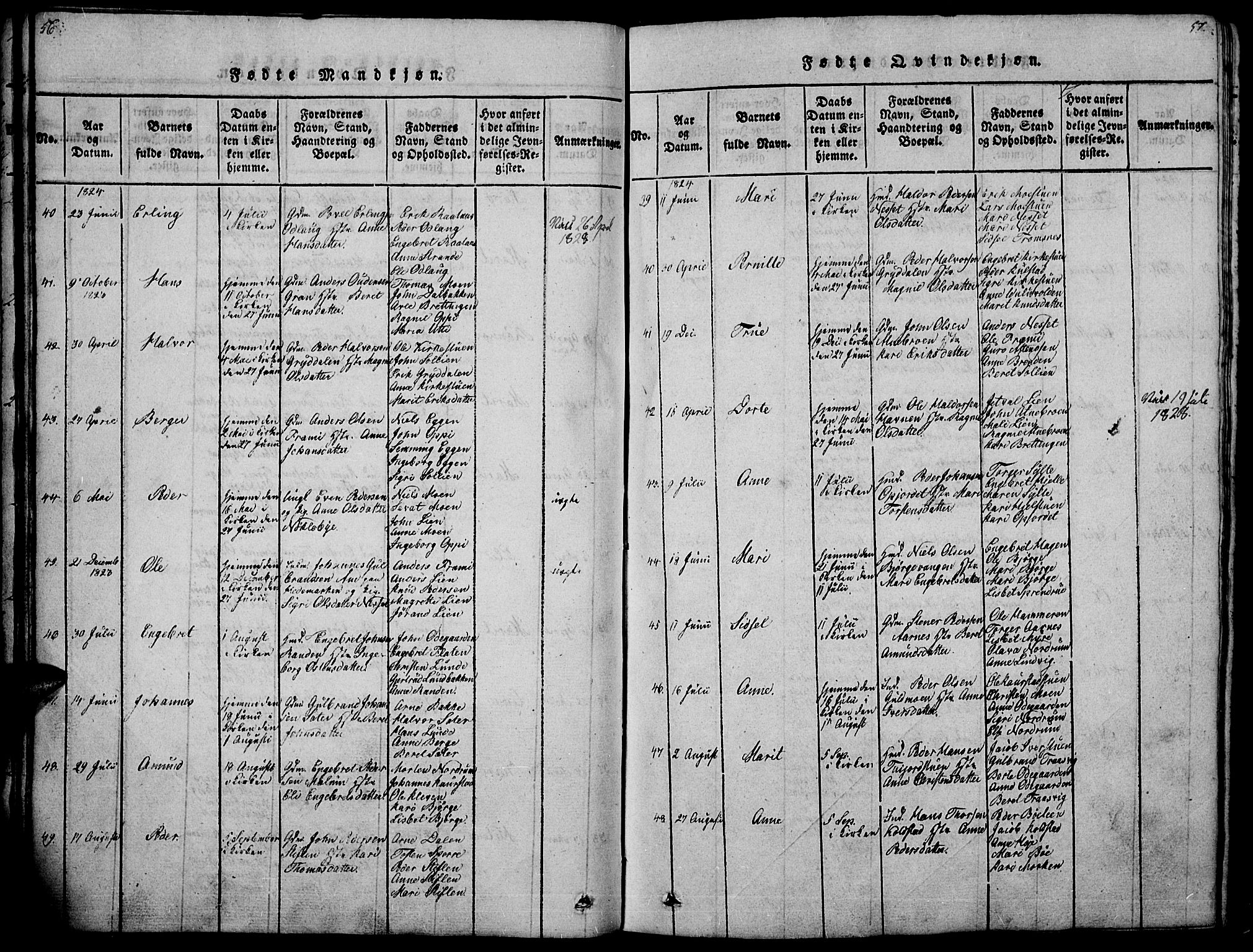 Ringebu prestekontor, AV/SAH-PREST-082/H/Ha/Haa/L0004: Parish register (official) no. 4, 1821-1839, p. 56-57