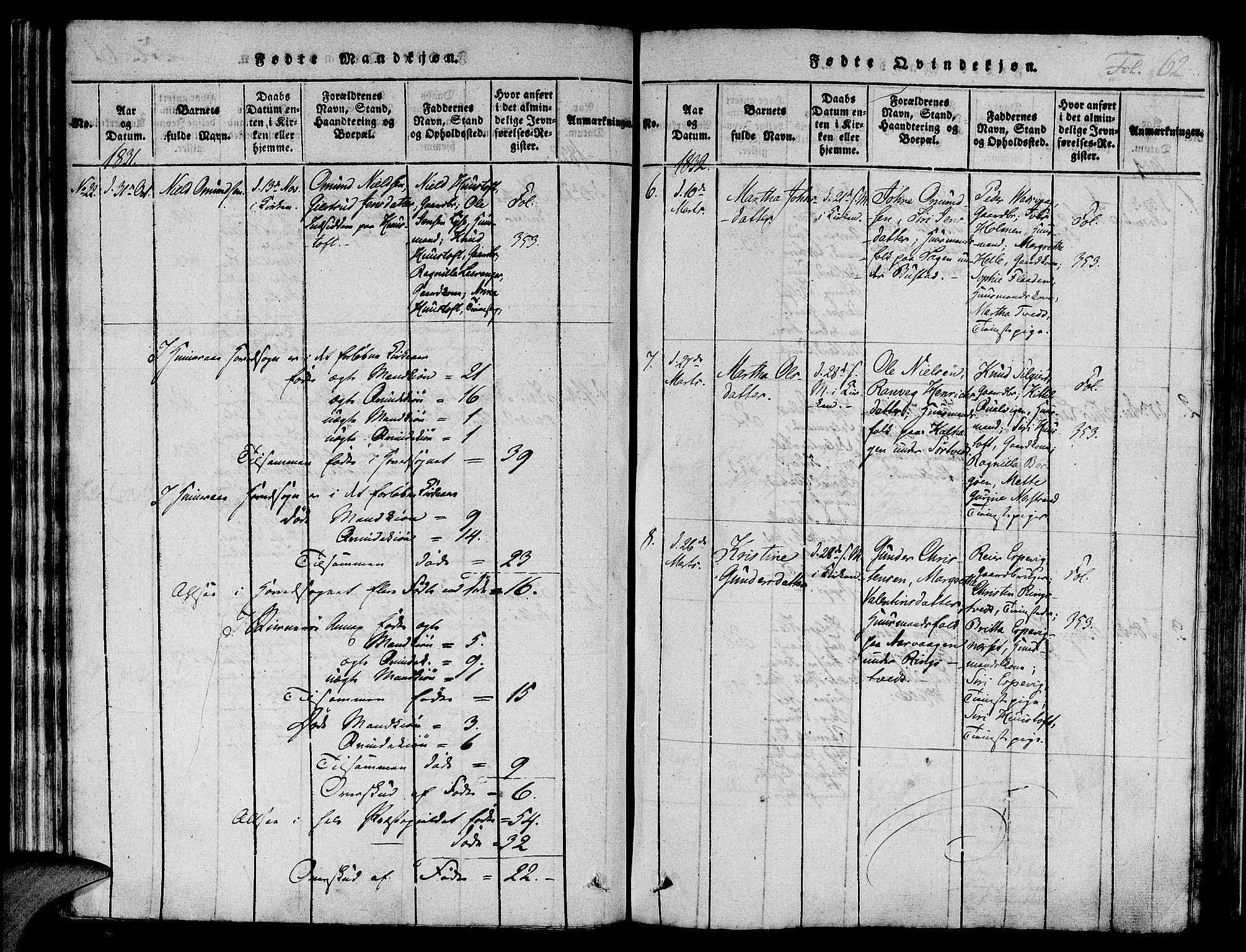 Nedstrand sokneprestkontor, SAST/A-101841/01/IV: Parish register (official) no. A 6, 1816-1838, p. 62