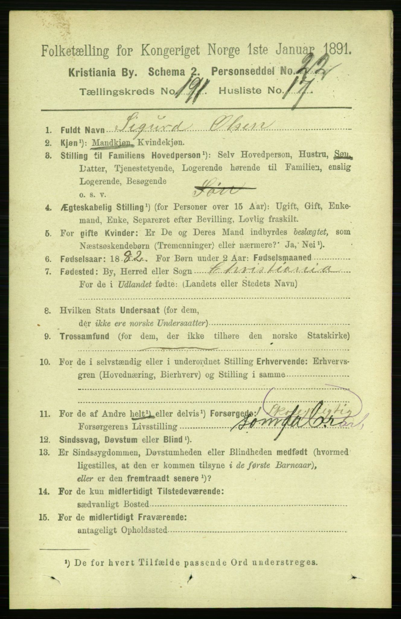 RA, 1891 census for 0301 Kristiania, 1891, p. 115151