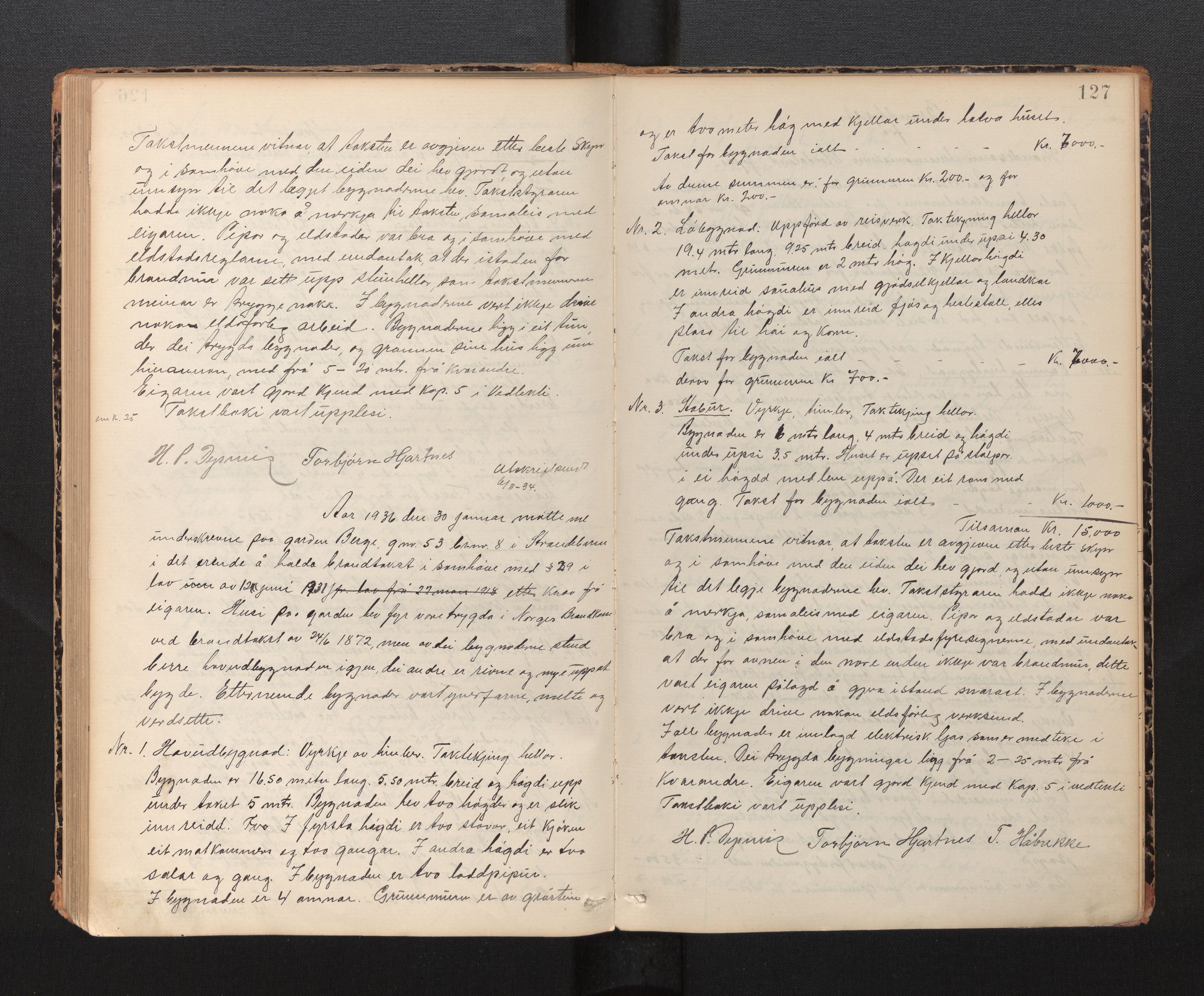 Lensmannen i Strandebarm, AV/SAB-A-35101/0012/L0002: Branntakstprotokoll, 1884-1943, p. 126b-127a