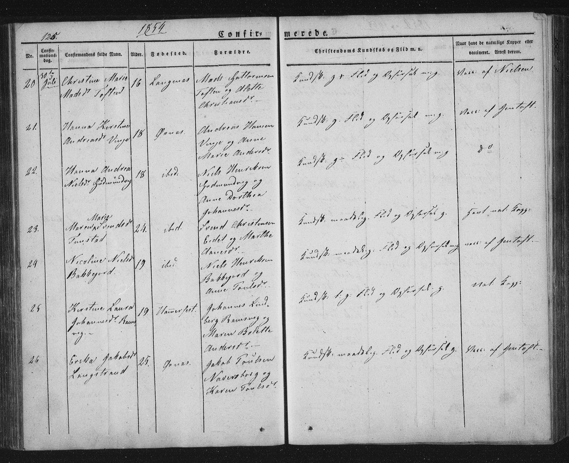 Ministerialprotokoller, klokkerbøker og fødselsregistre - Nordland, AV/SAT-A-1459/893/L1332: Parish register (official) no. 893A05, 1841-1858, p. 125