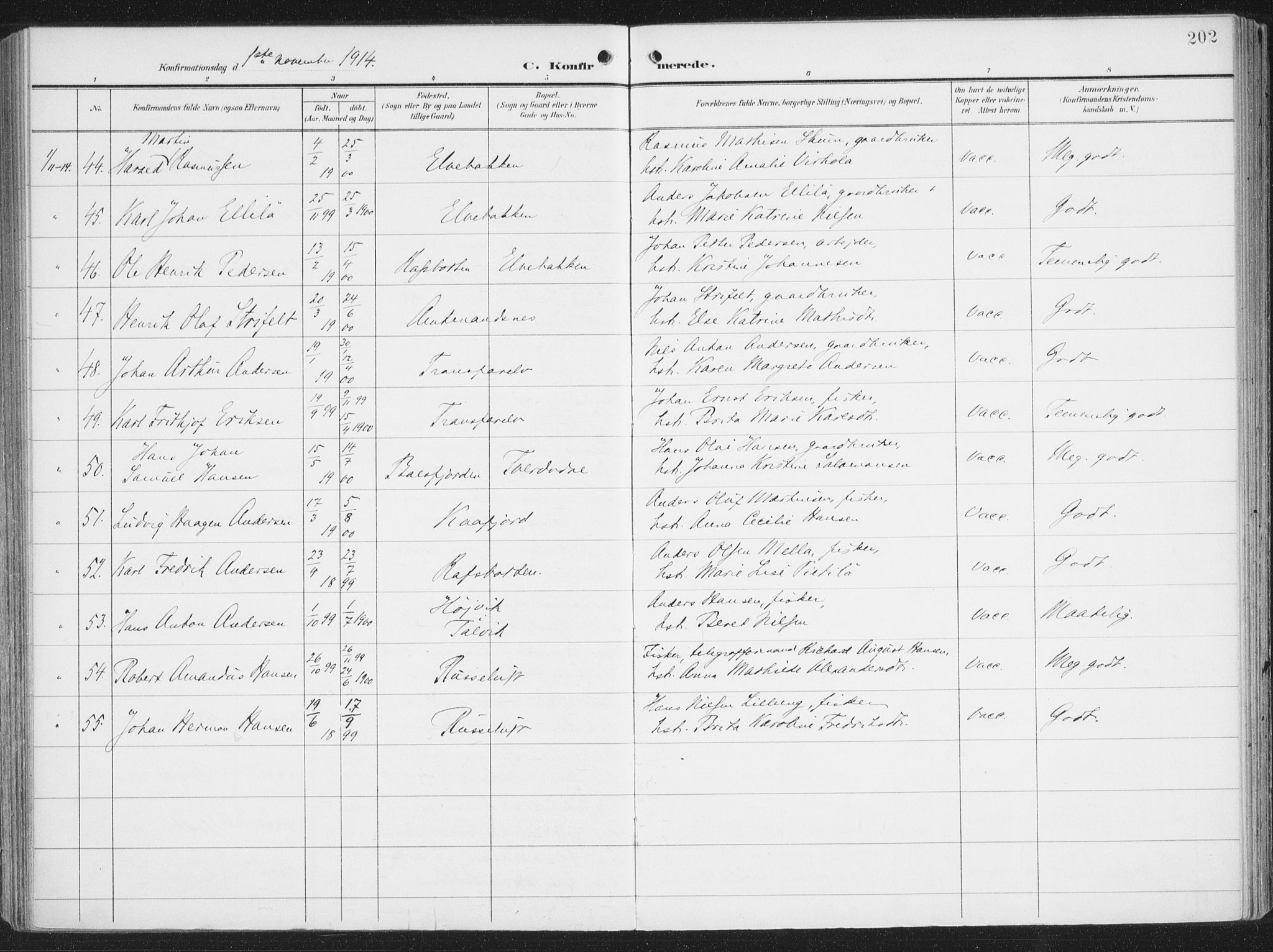 Alta sokneprestkontor, SATØ/S-1338/H/Ha/L0005.kirke: Parish register (official) no. 5, 1904-1918, p. 202