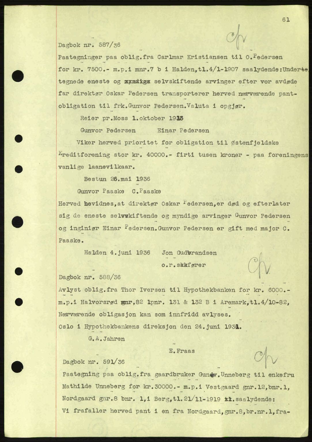 Idd og Marker sorenskriveri, AV/SAO-A-10283/G/Gb/Gbc/L0001: Mortgage book no. B1-3, 1936-1939, Diary no: : 587/1936