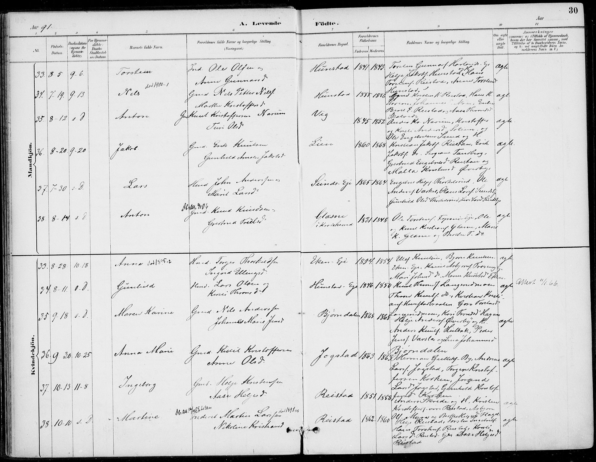 Sigdal kirkebøker, AV/SAKO-A-245/F/Fb/L0001: Parish register (official) no. II 1, 1888-1900, p. 30