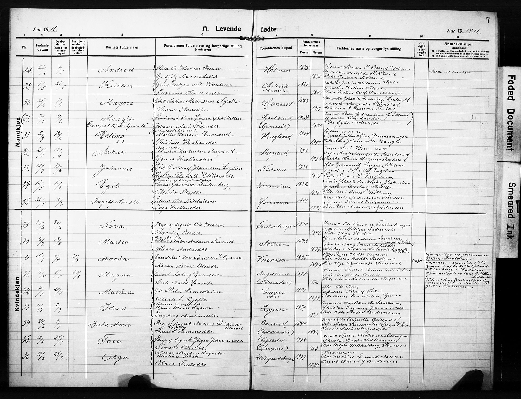 Søndre Land prestekontor, AV/SAH-PREST-122/L/L0007: Parish register (copy) no. 7, 1915-1932, p. 7