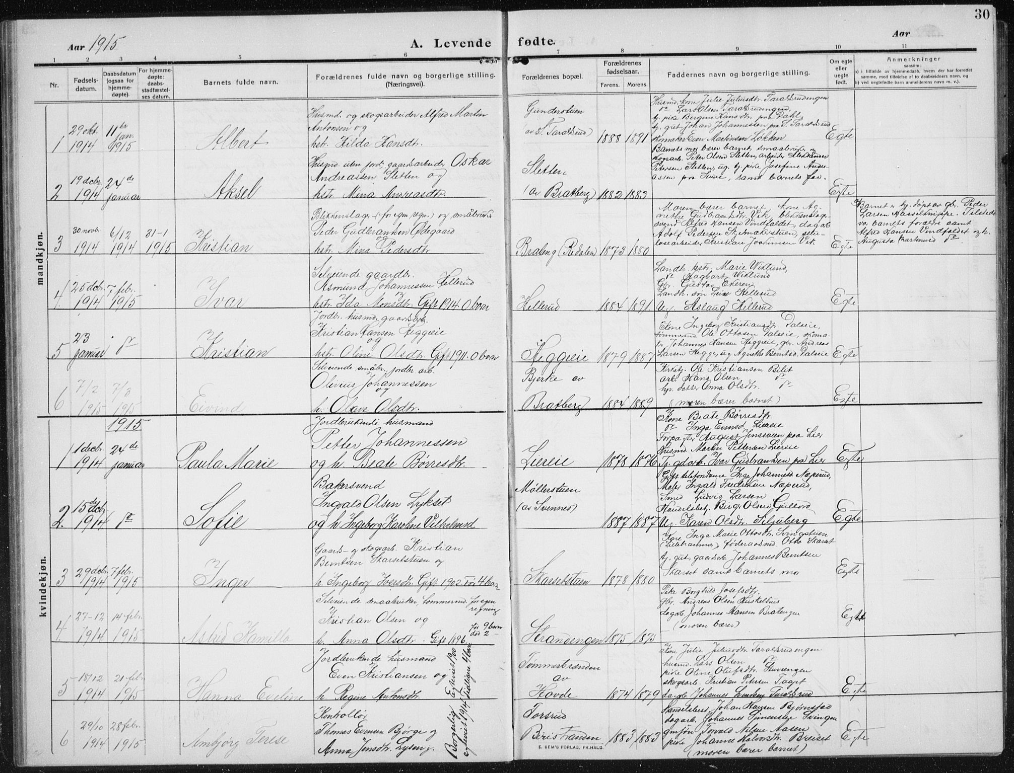 Biri prestekontor, SAH/PREST-096/H/Ha/Hab/L0006: Parish register (copy) no. 6, 1909-1938, p. 30