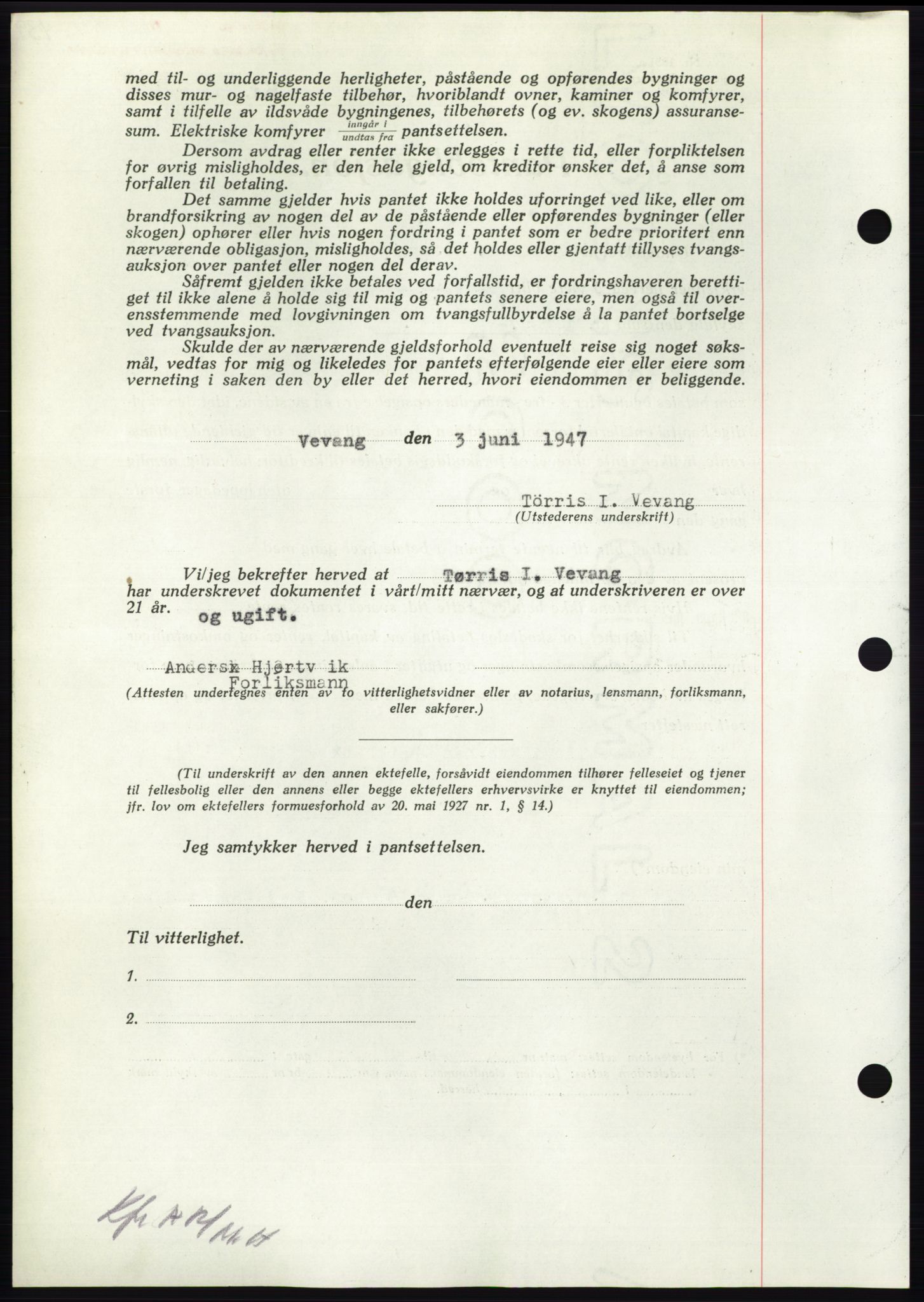 Nordmøre sorenskriveri, AV/SAT-A-4132/1/2/2Ca: Mortgage book no. B96, 1947-1947, Diary no: : 1253/1947