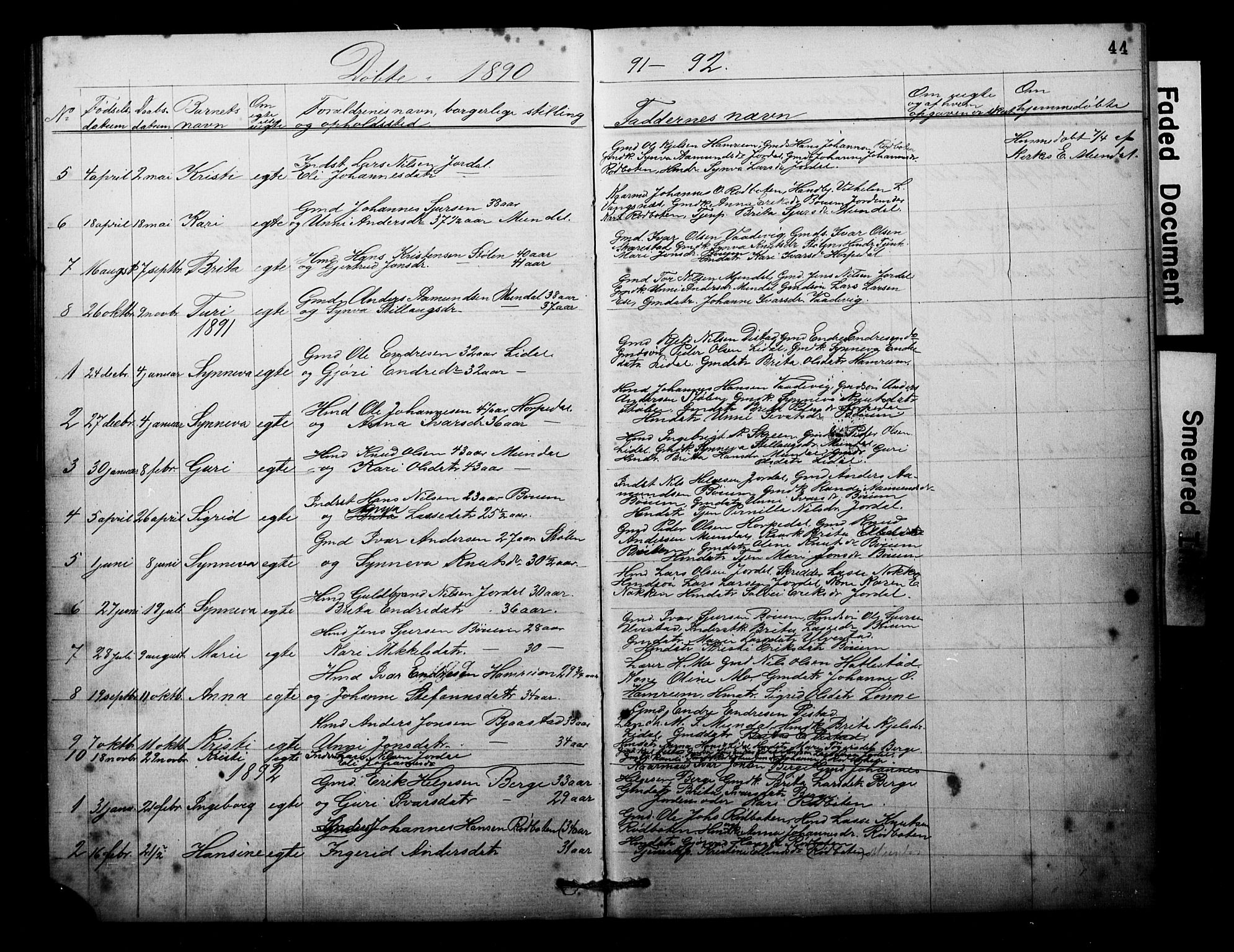 Balestrand sokneprestembete, AV/SAB-A-79601/H/Hab/Habb/L0001a: Parish register (copy) no. B 1a, 1880-1916, p. 44