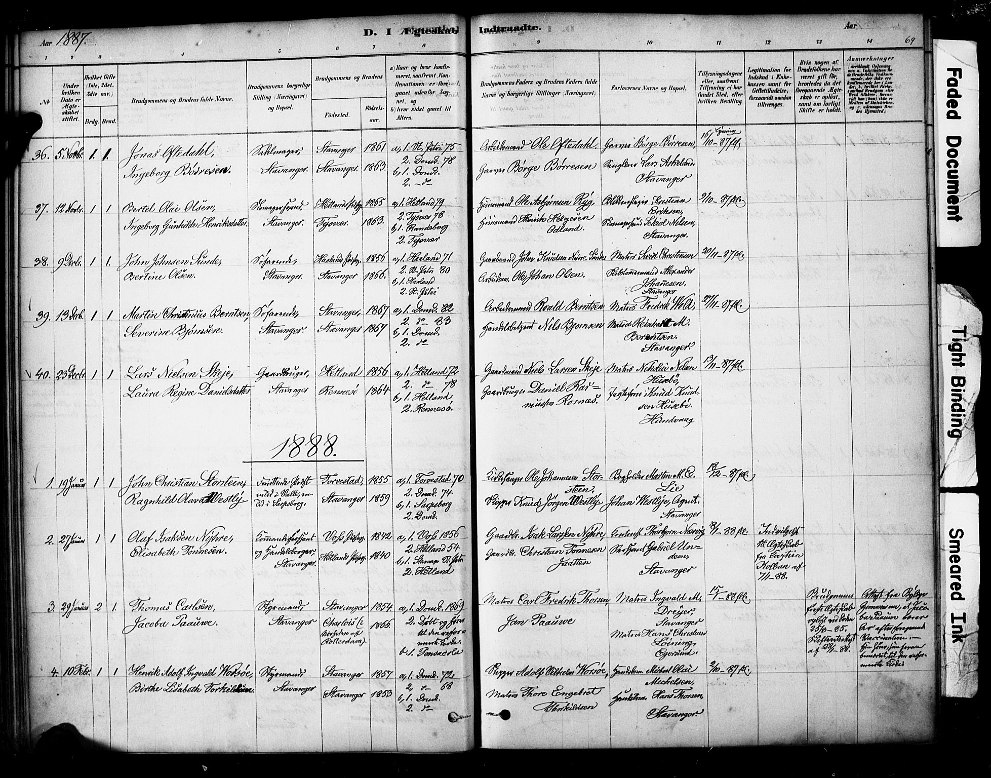 Domkirken sokneprestkontor, SAST/A-101812/001/30/30BA/L0029: Parish register (official) no. A 28, 1878-1904, p. 69