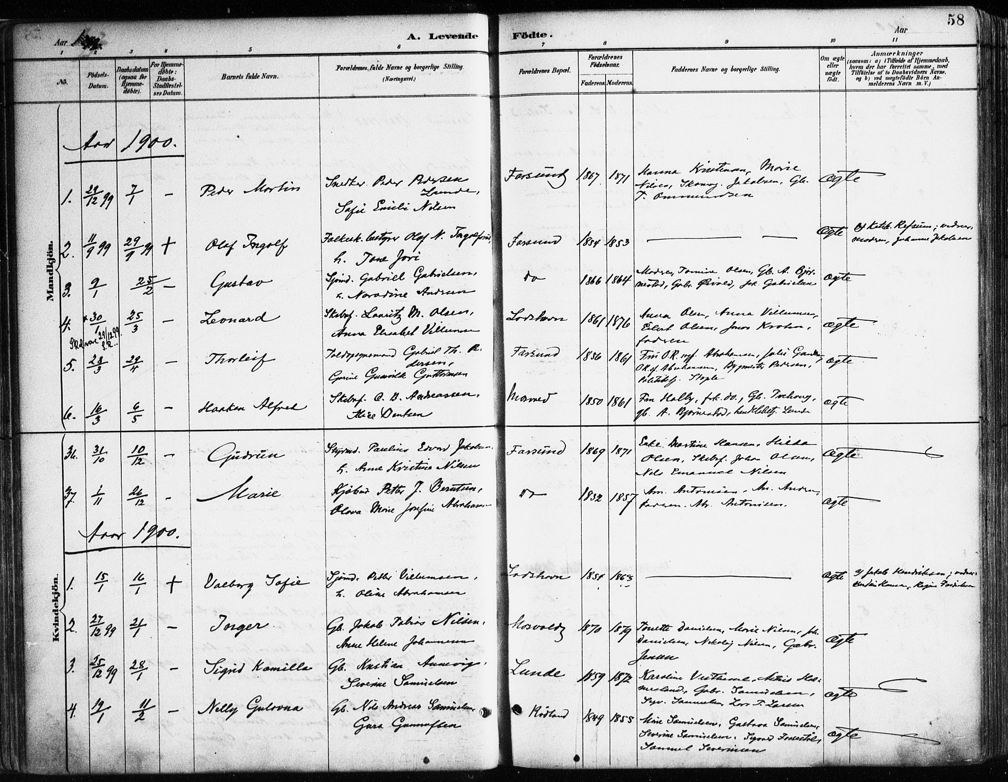 Farsund sokneprestkontor, SAK/1111-0009/F/Fa/L0006: Parish register (official) no. A 6, 1887-1920, p. 58