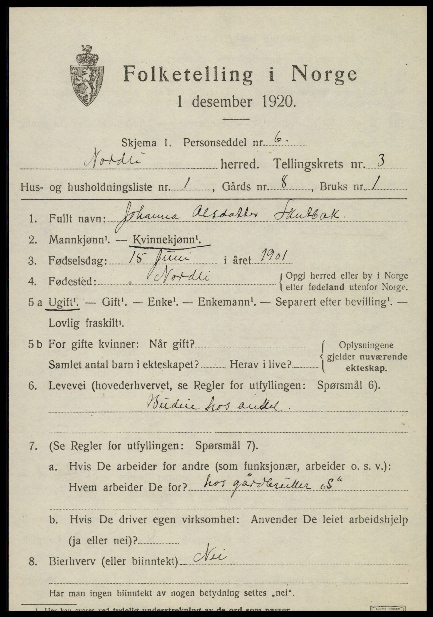 SAT, 1920 census for Nordli, 1920, p. 1417