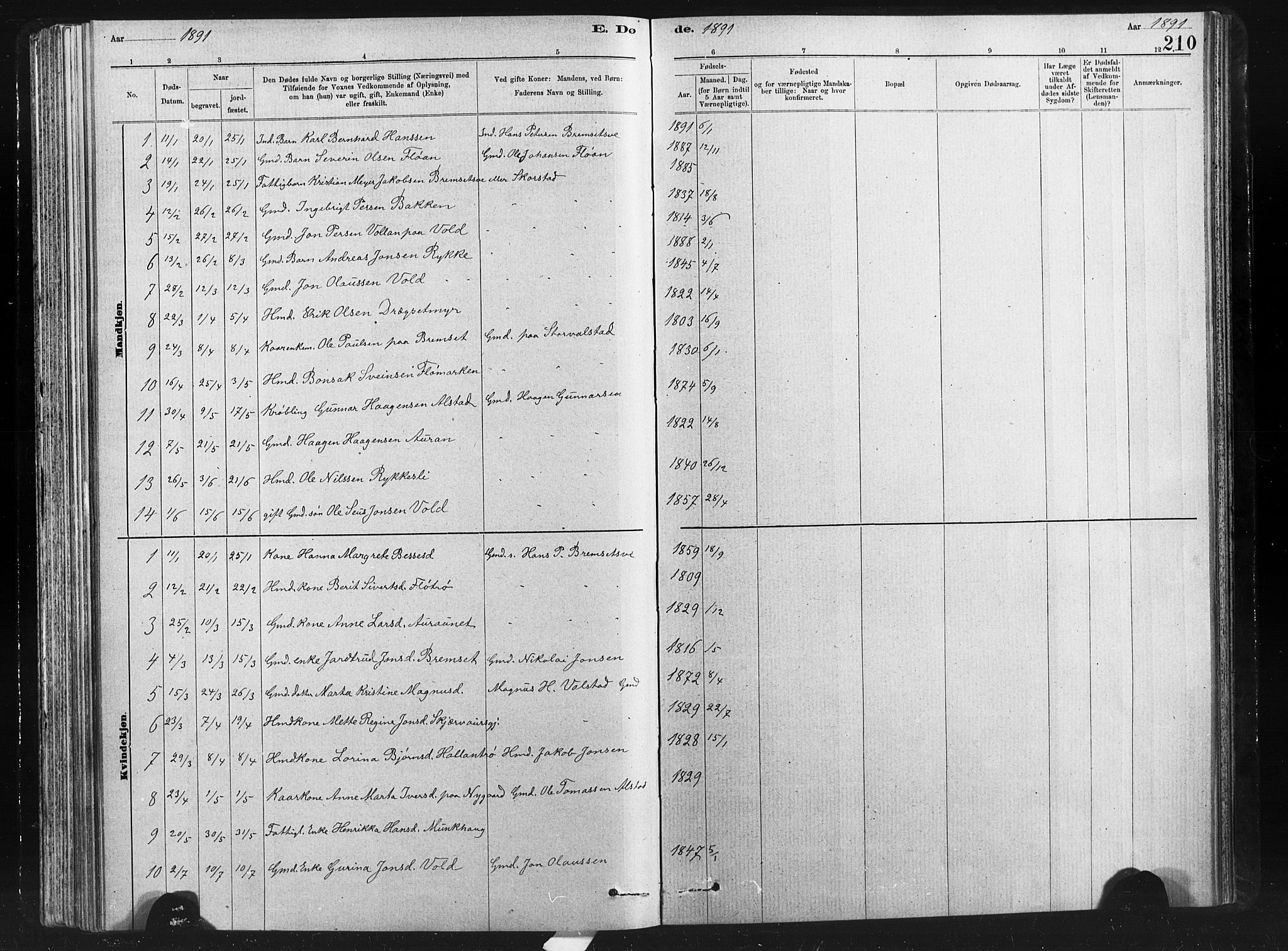 Ministerialprotokoller, klokkerbøker og fødselsregistre - Nord-Trøndelag, SAT/A-1458/712/L0103: Parish register (copy) no. 712C01, 1878-1917, p. 210