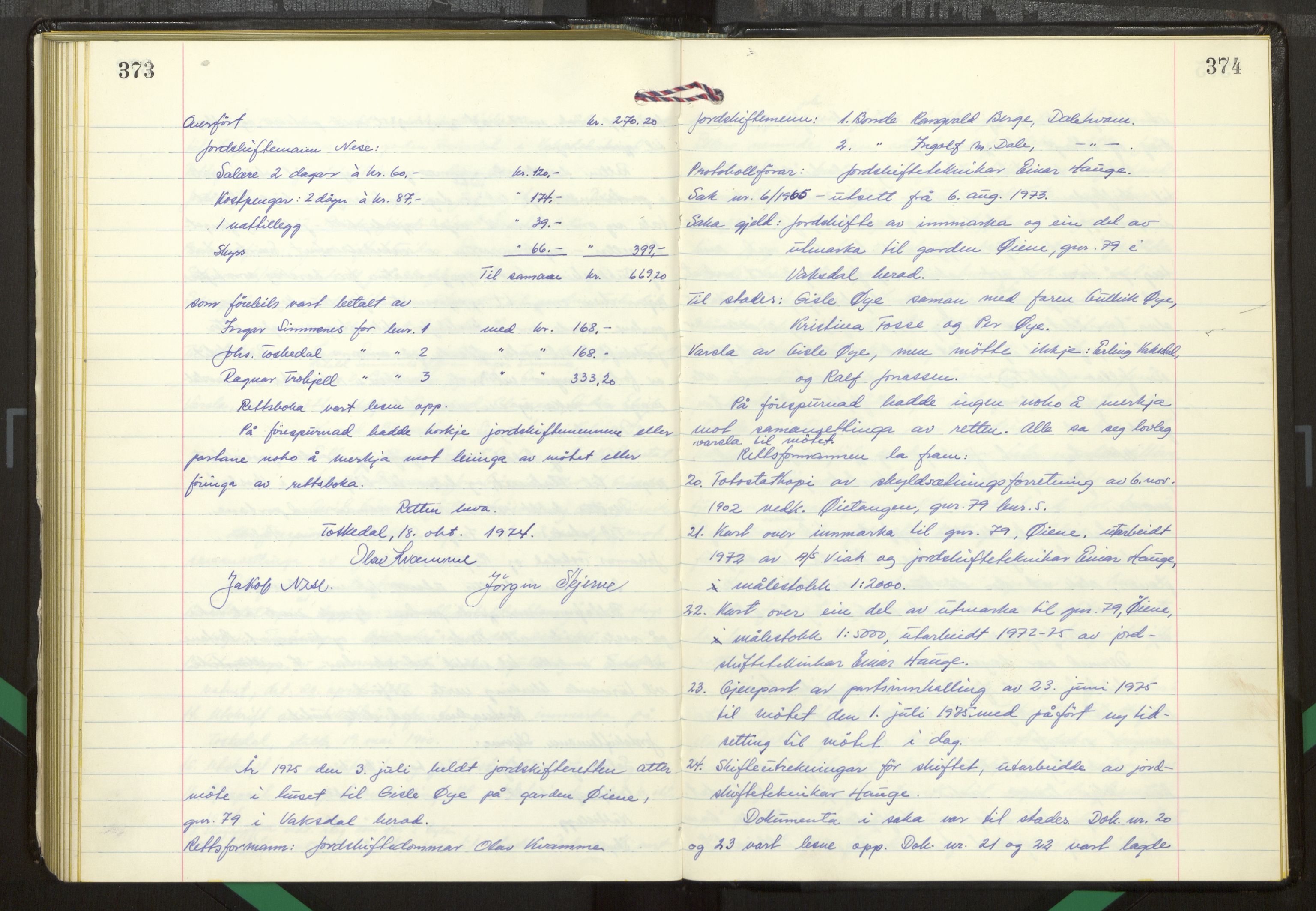 Hordaland jordskiftedøme - I Nordhordland jordskiftedistrikt, AV/SAB-A-6801/A/Aa/L0060: Forhandlingsprotokoll, 1971-1976, p. 373-374