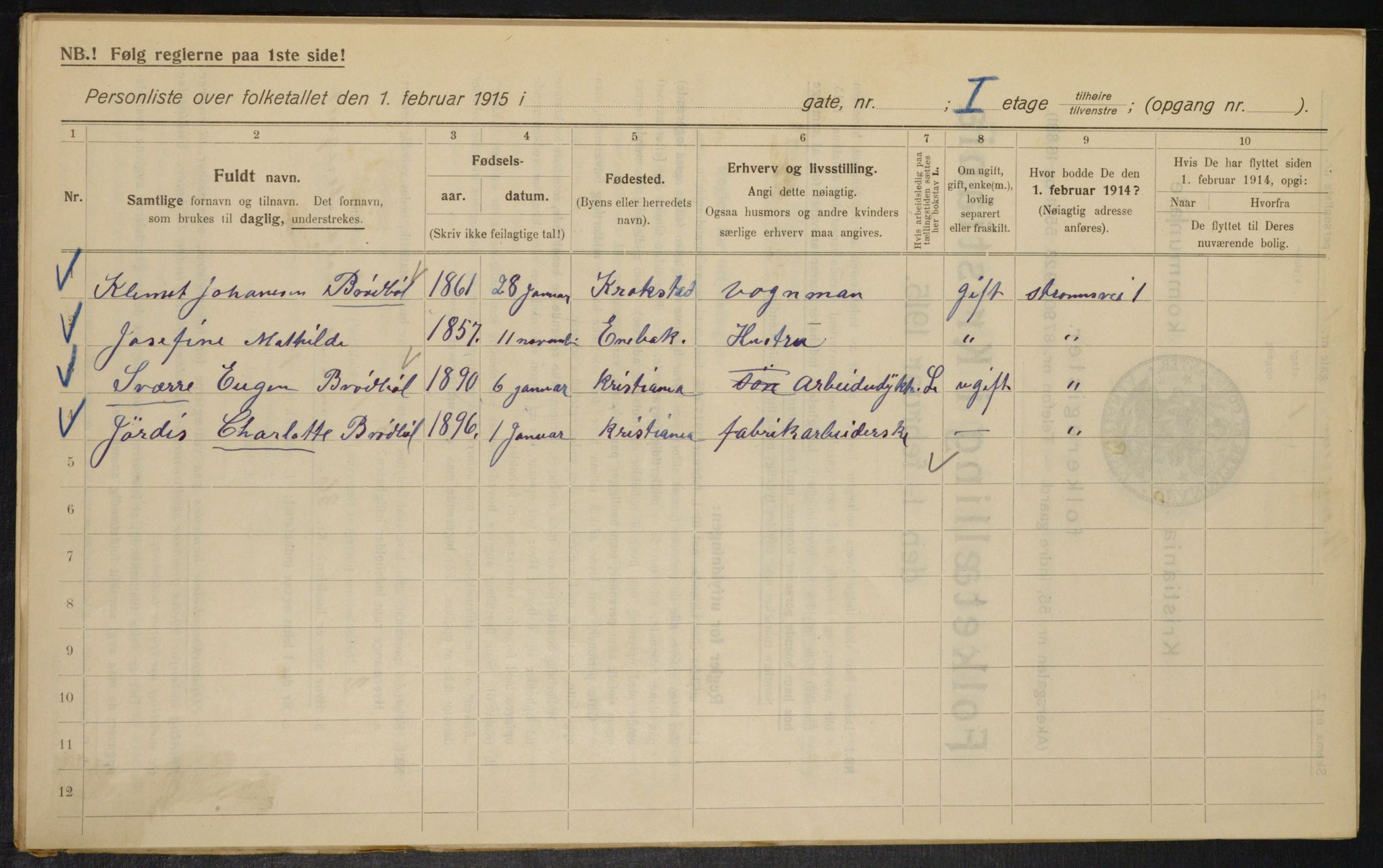 OBA, Municipal Census 1915 for Kristiania, 1915, p. 104129