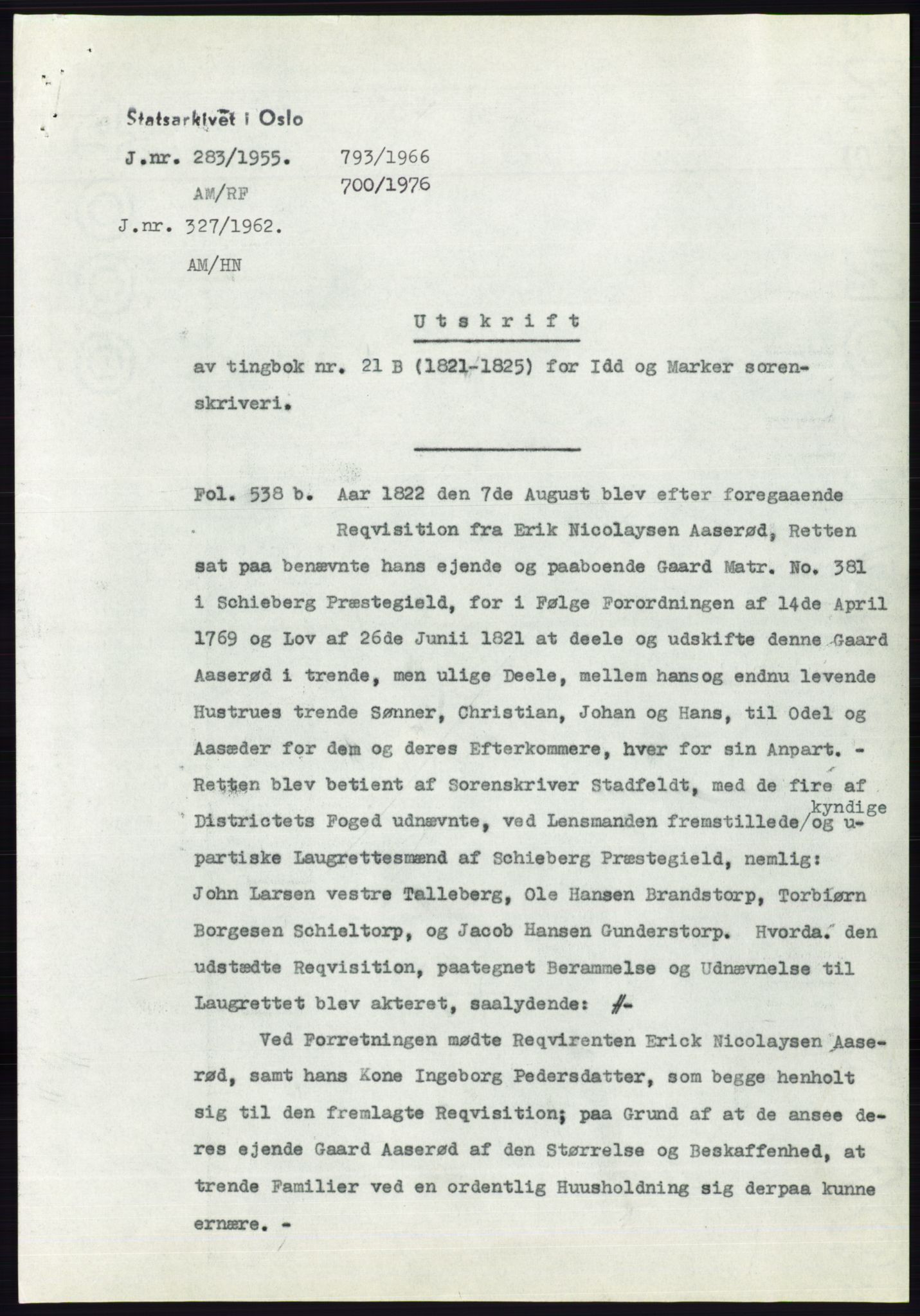 Statsarkivet i Oslo, AV/SAO-A-10621/Z/Zd/L0002: Avskrifter, j.nr 5-691/1955, 1955, p. 226