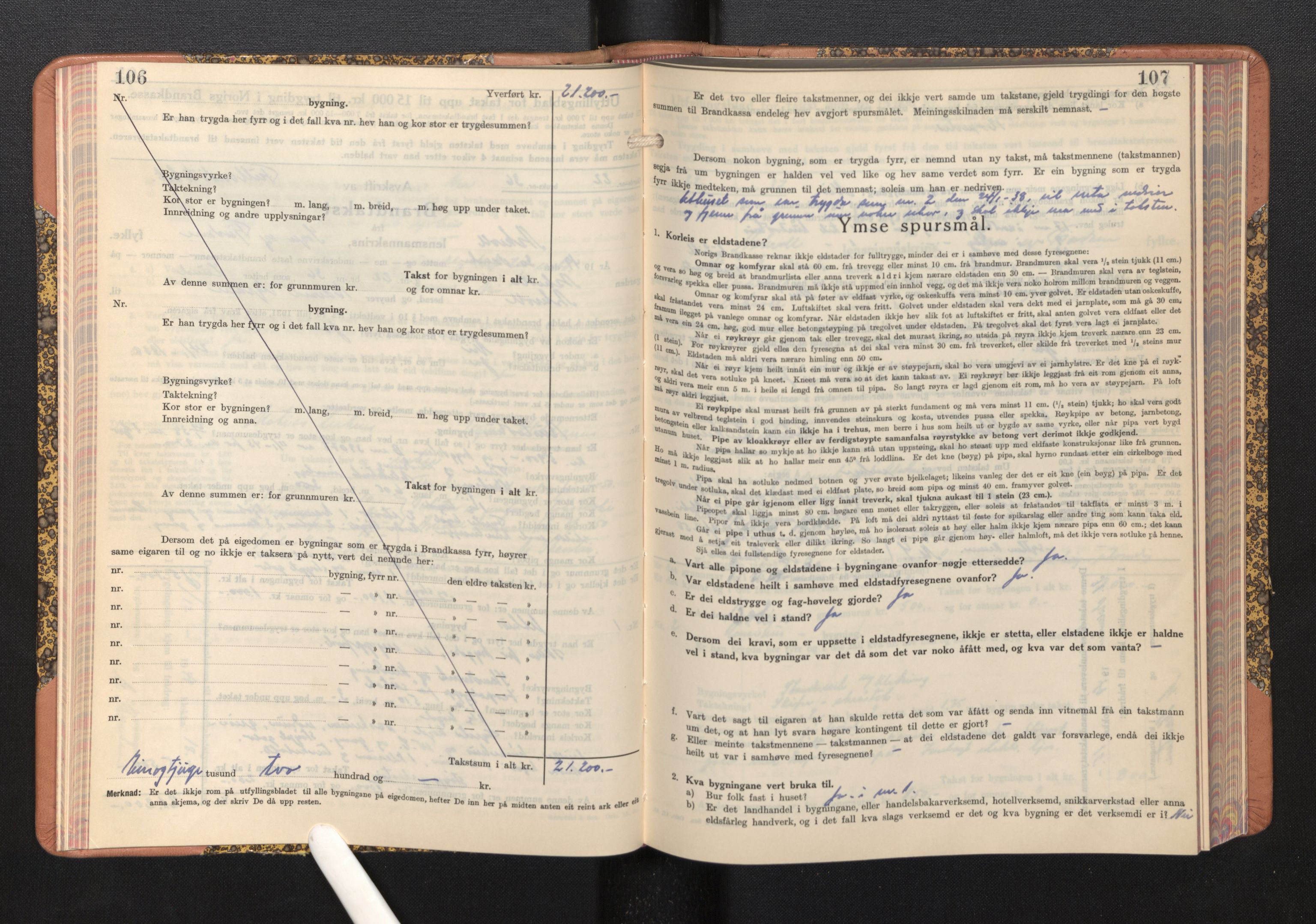 Lensmannen i Askvoll, AV/SAB-A-26301/0012/L0005: Branntakstprotokoll, skjematakst, 1940-1949, p. 106-107