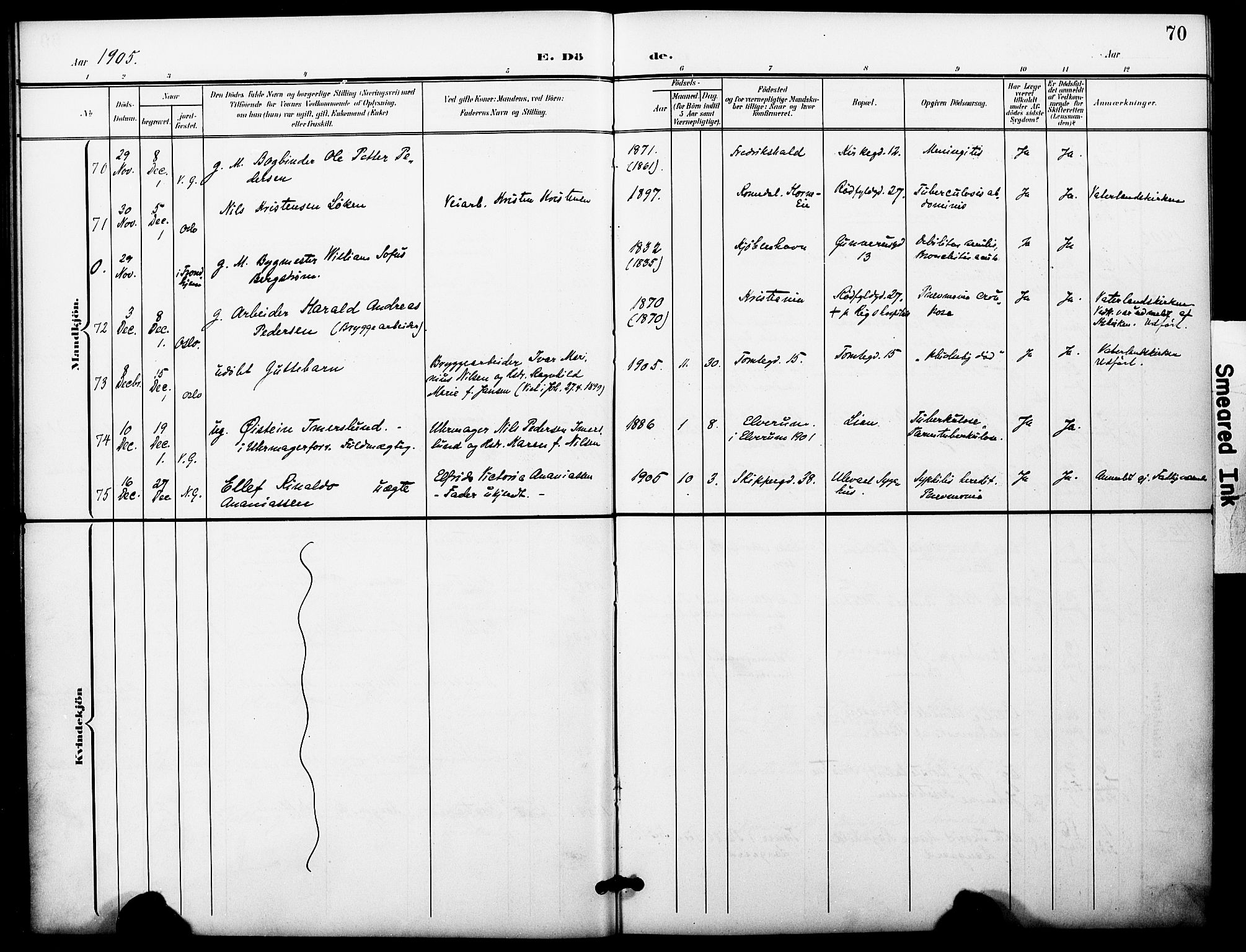 Oslo domkirke Kirkebøker, AV/SAO-A-10752/F/Fa/L0036: Parish register (official) no. 36, 1901-1919, p. 70