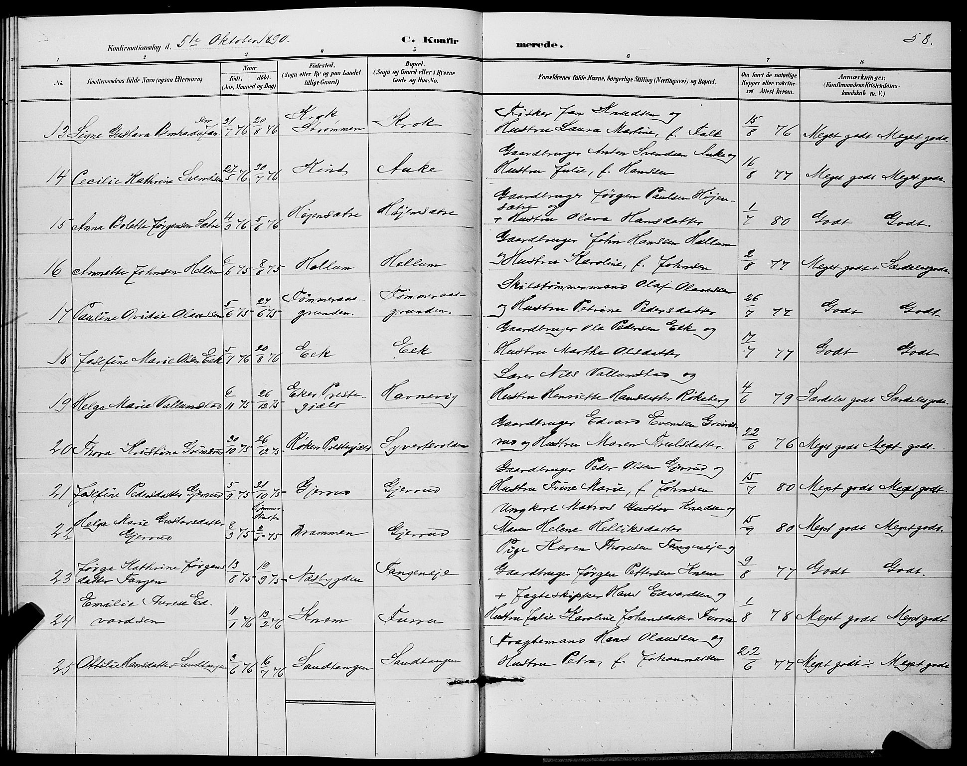 Strømm kirkebøker, SAKO/A-322/G/Ga/L0003: Parish register (copy) no. I 3, 1889-1896, p. 58
