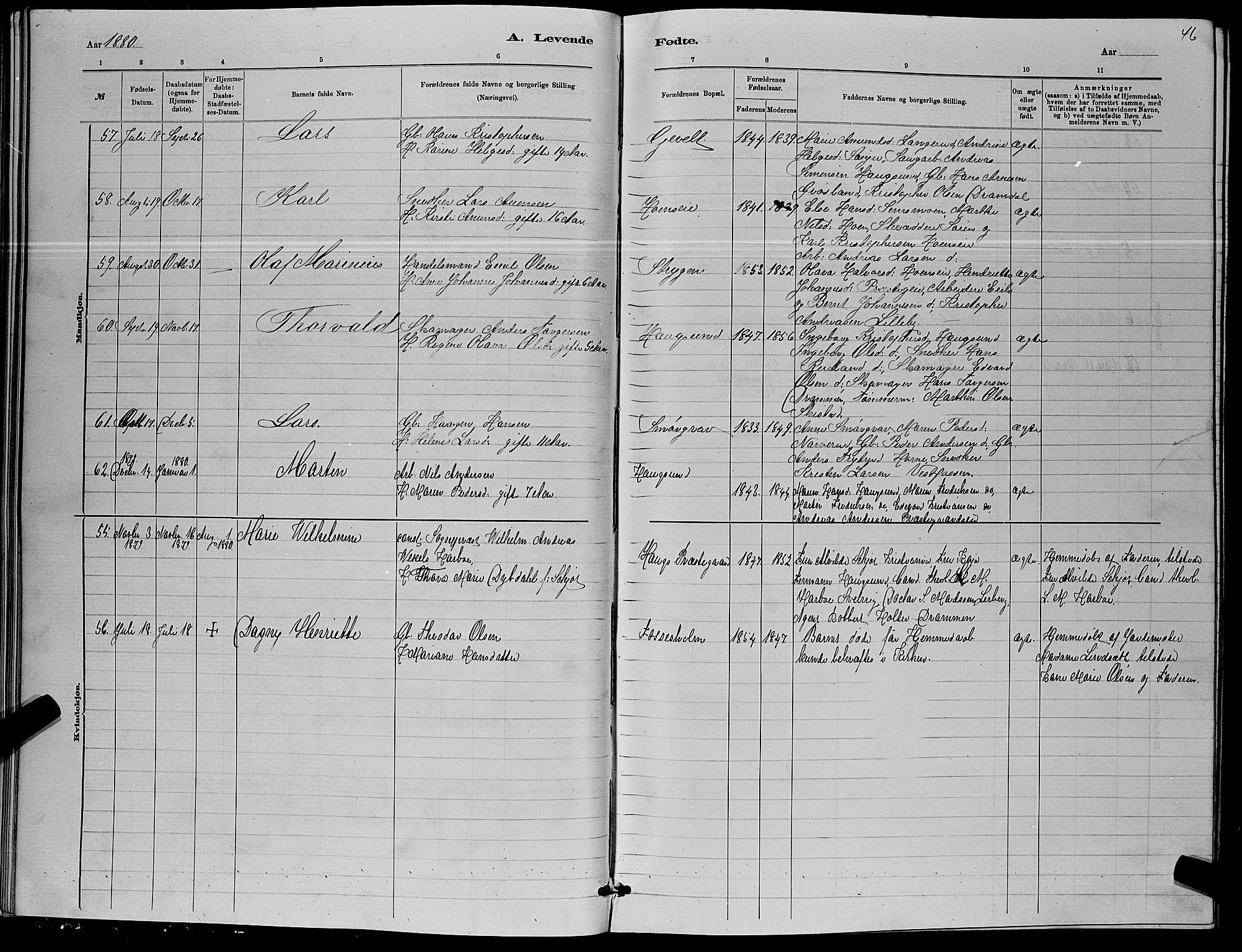 Eiker kirkebøker, AV/SAKO-A-4/G/Ga/L0005: Parish register (copy) no. I 5, 1878-1887, p. 46