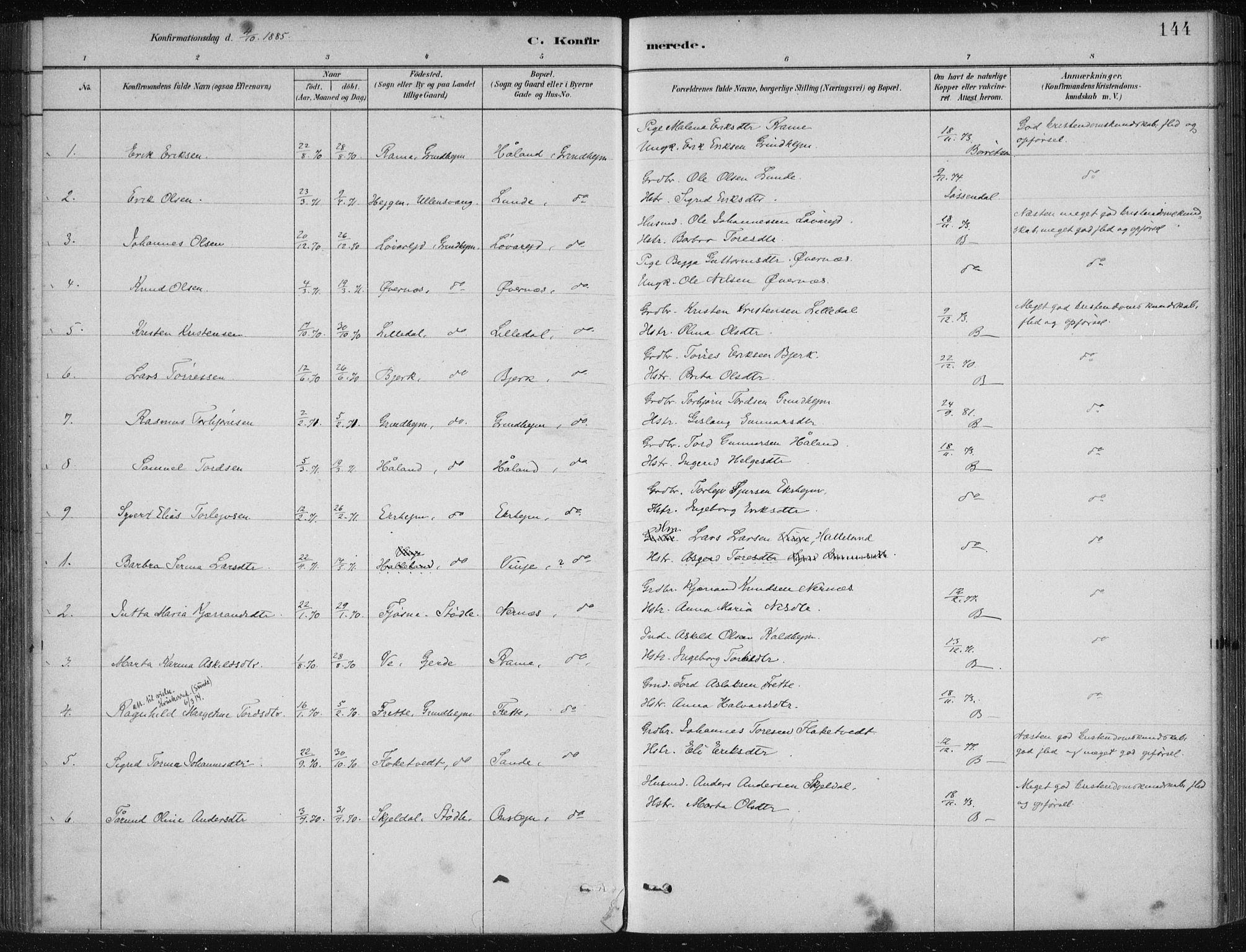 Etne sokneprestembete, AV/SAB-A-75001/H/Haa: Parish register (official) no. D  1, 1879-1919, p. 144