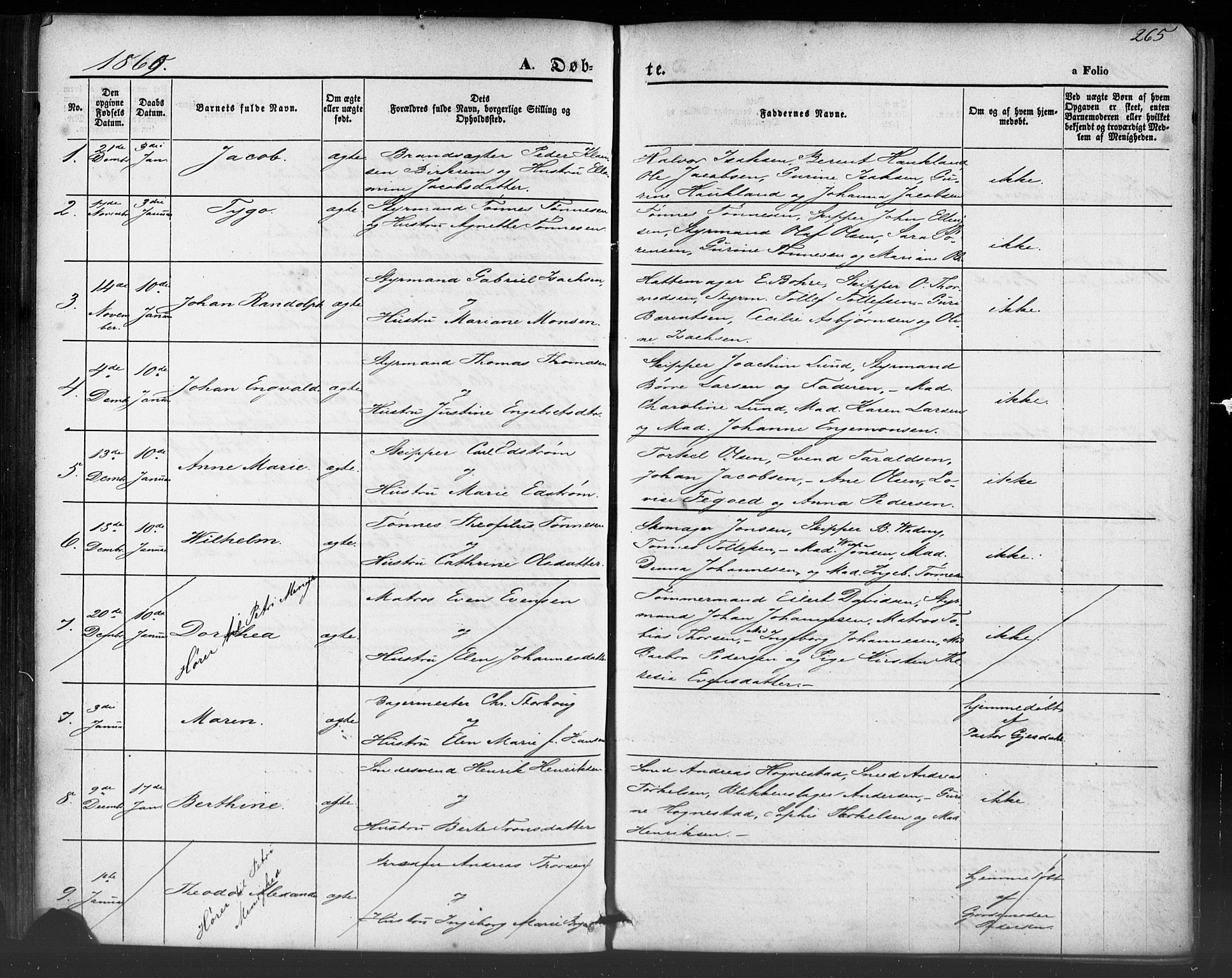 Domkirken sokneprestkontor, SAST/A-101812/001/30/30BB/L0012: Parish register (copy) no. B 12, 1860-1871, p. 265