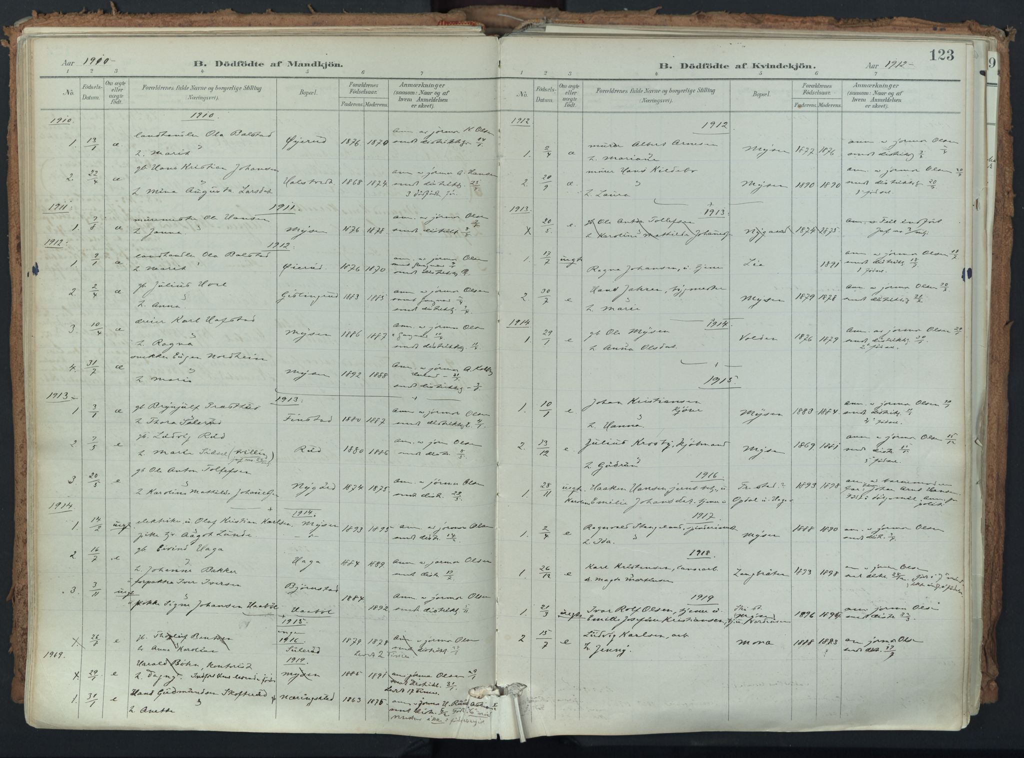 Eidsberg prestekontor Kirkebøker, AV/SAO-A-10905/F/Fa/L0014: Parish register (official) no. I 14, 1902-1919, p. 123