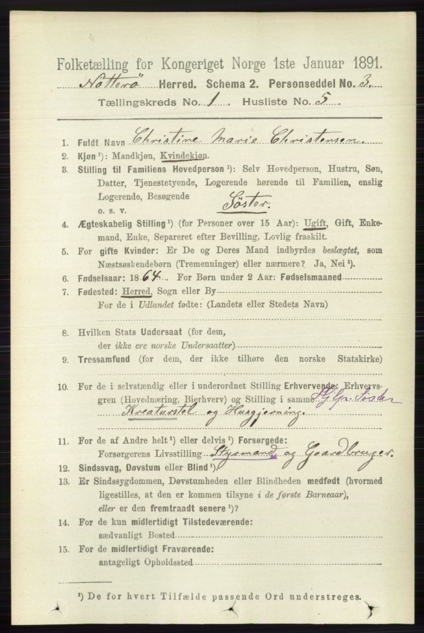 RA, 1891 census for 0722 Nøtterøy, 1891, p. 169