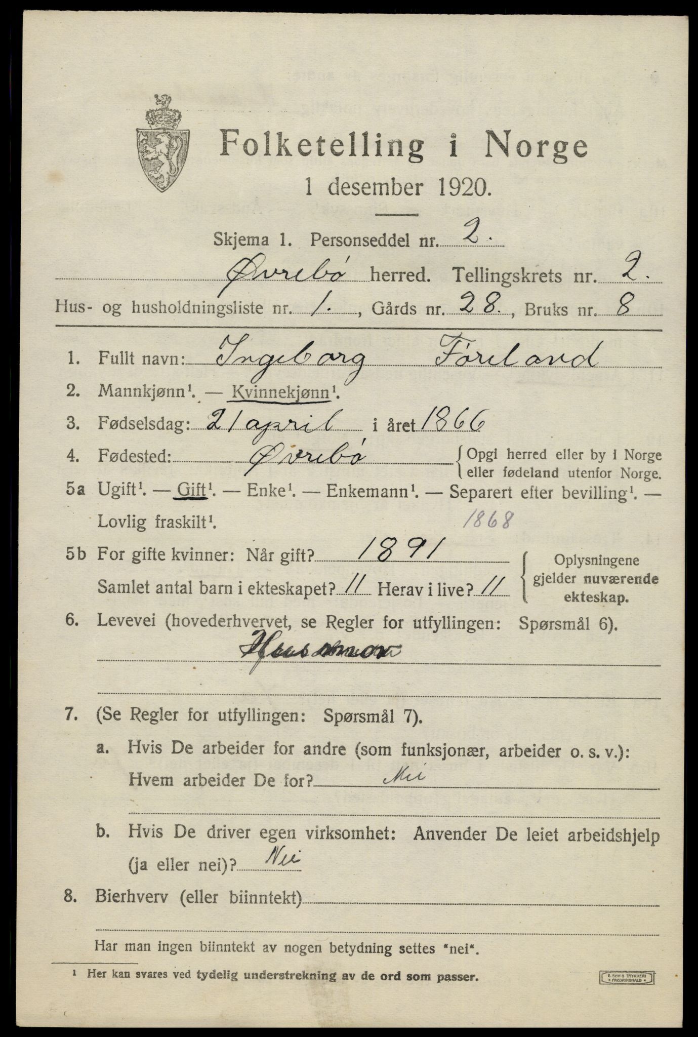 SAK, 1920 census for Øvrebø, 1920, p. 528