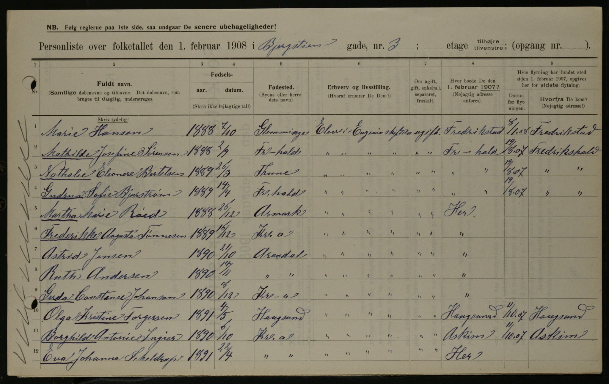 OBA, Municipal Census 1908 for Kristiania, 1908, p. 4335