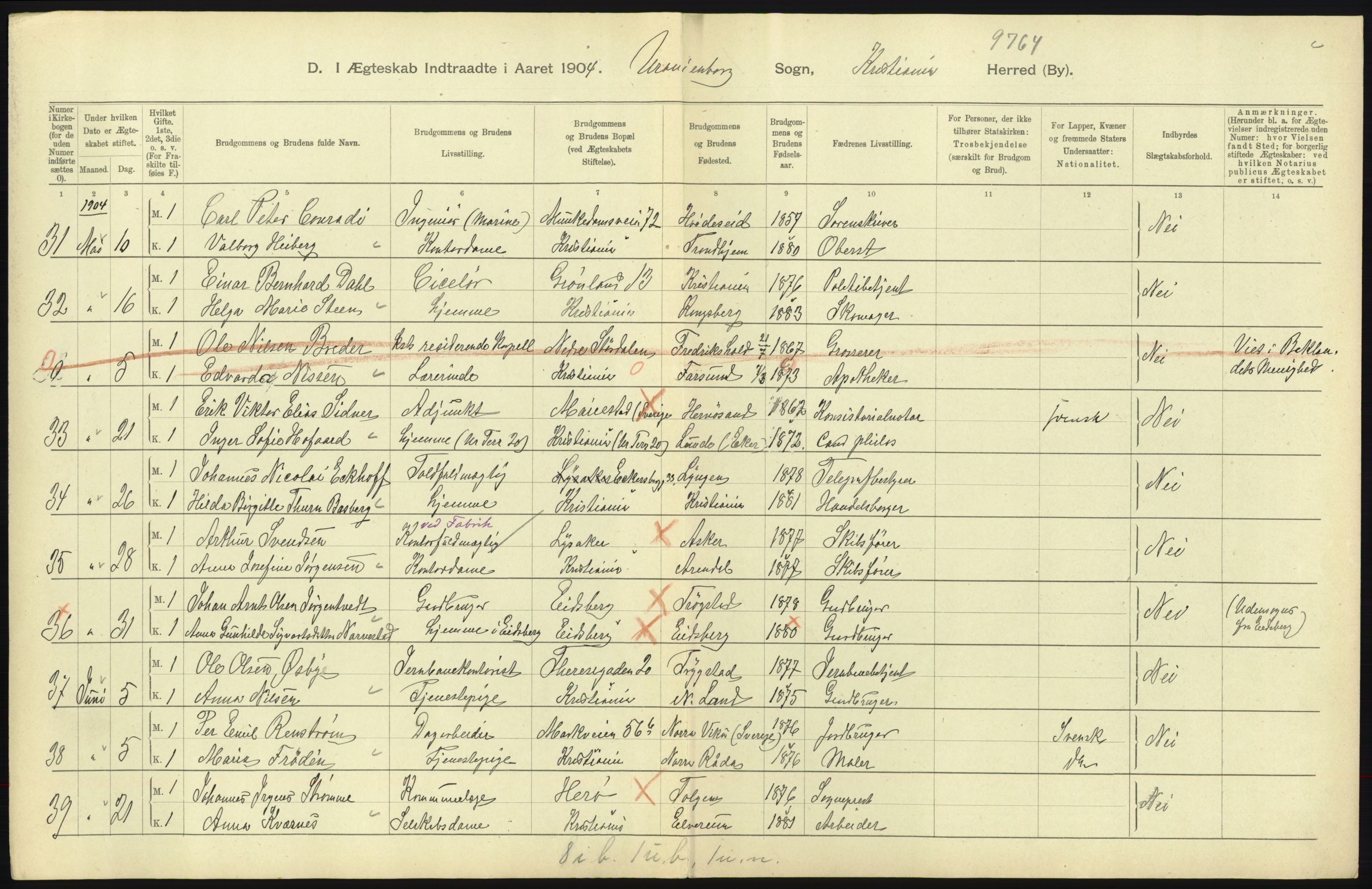 Statistisk sentralbyrå, Sosiodemografiske emner, Befolkning, AV/RA-S-2228/D/Df/Dfa/Dfab/L0004: Kristiania: Gifte, døde, 1904, p. 89